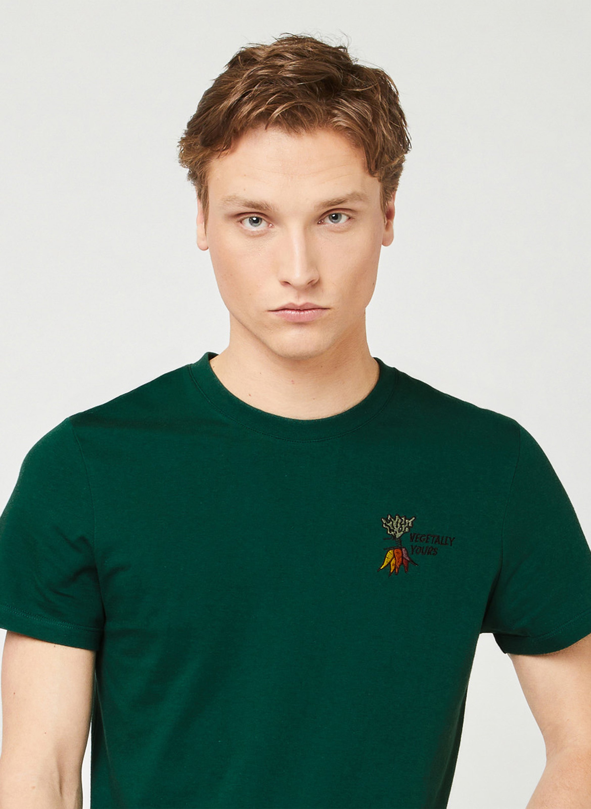 Plain straight t-shirt with chest embroidery FAGUO Green