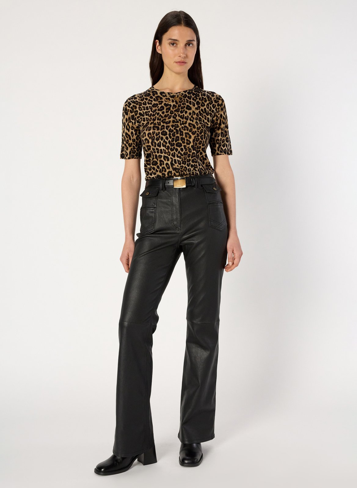 Tee-shirt col rond léopard en laine GERARD DAREL Marron