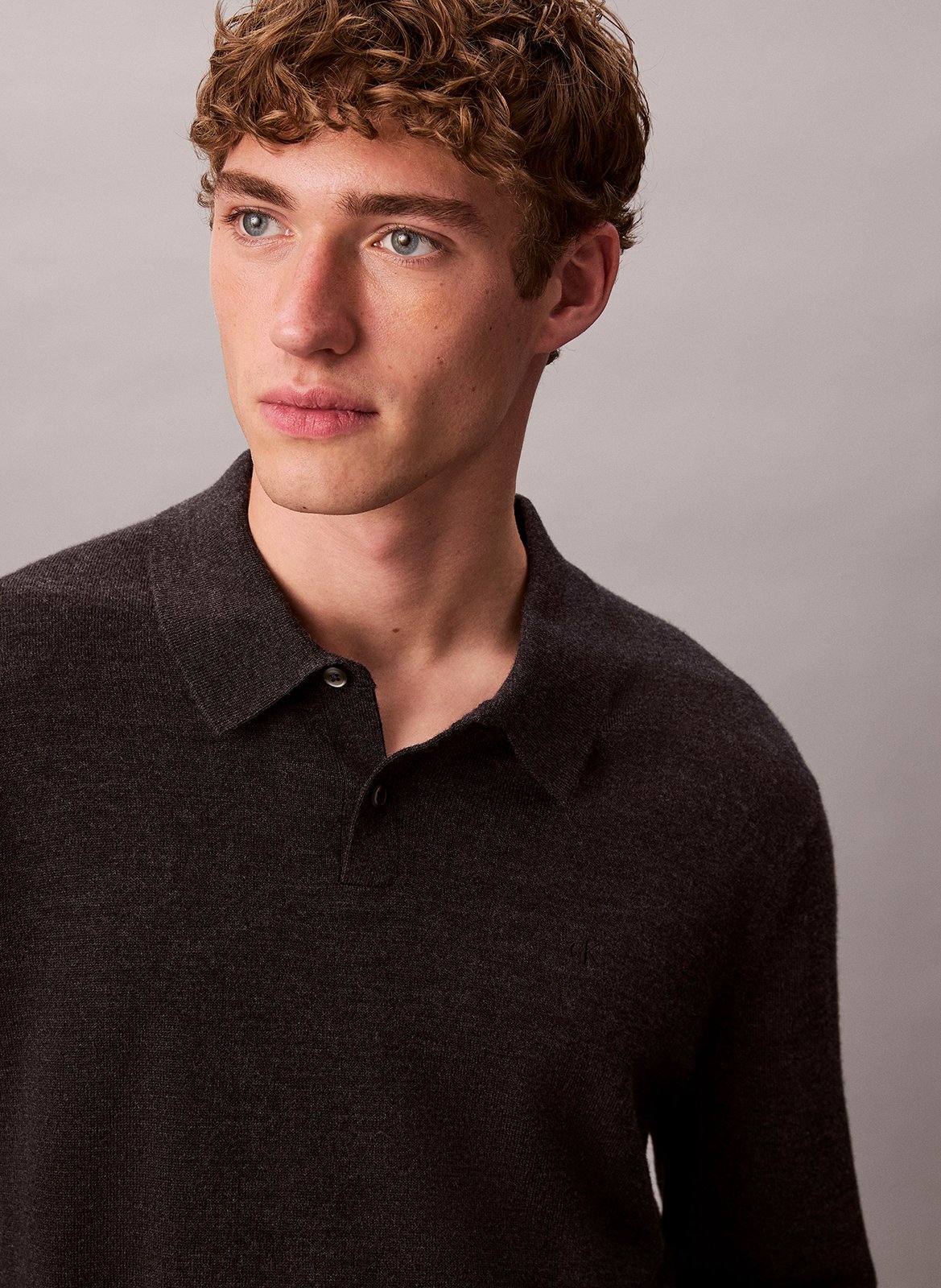 Polo manches longues en laine CALVIN KLEIN Gris