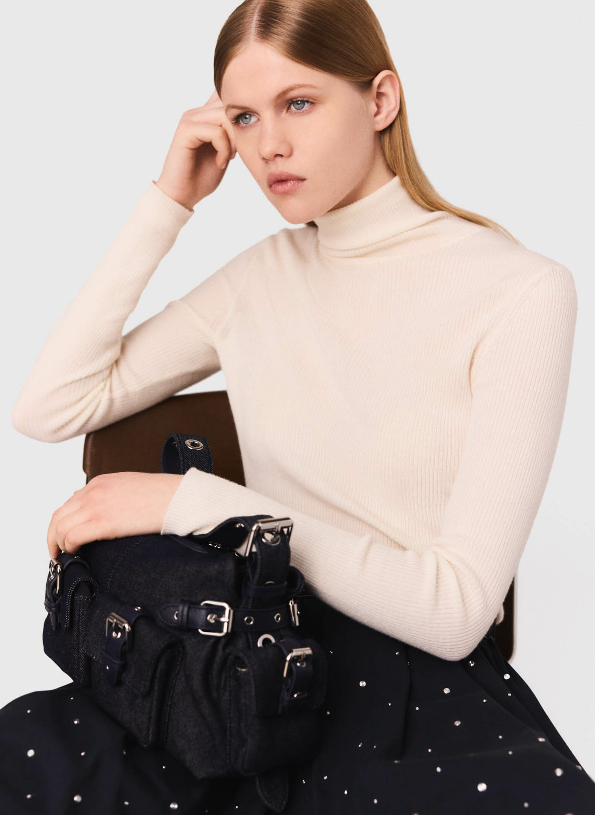 Coltrui van gemengde wol en zijde MAJE Beige