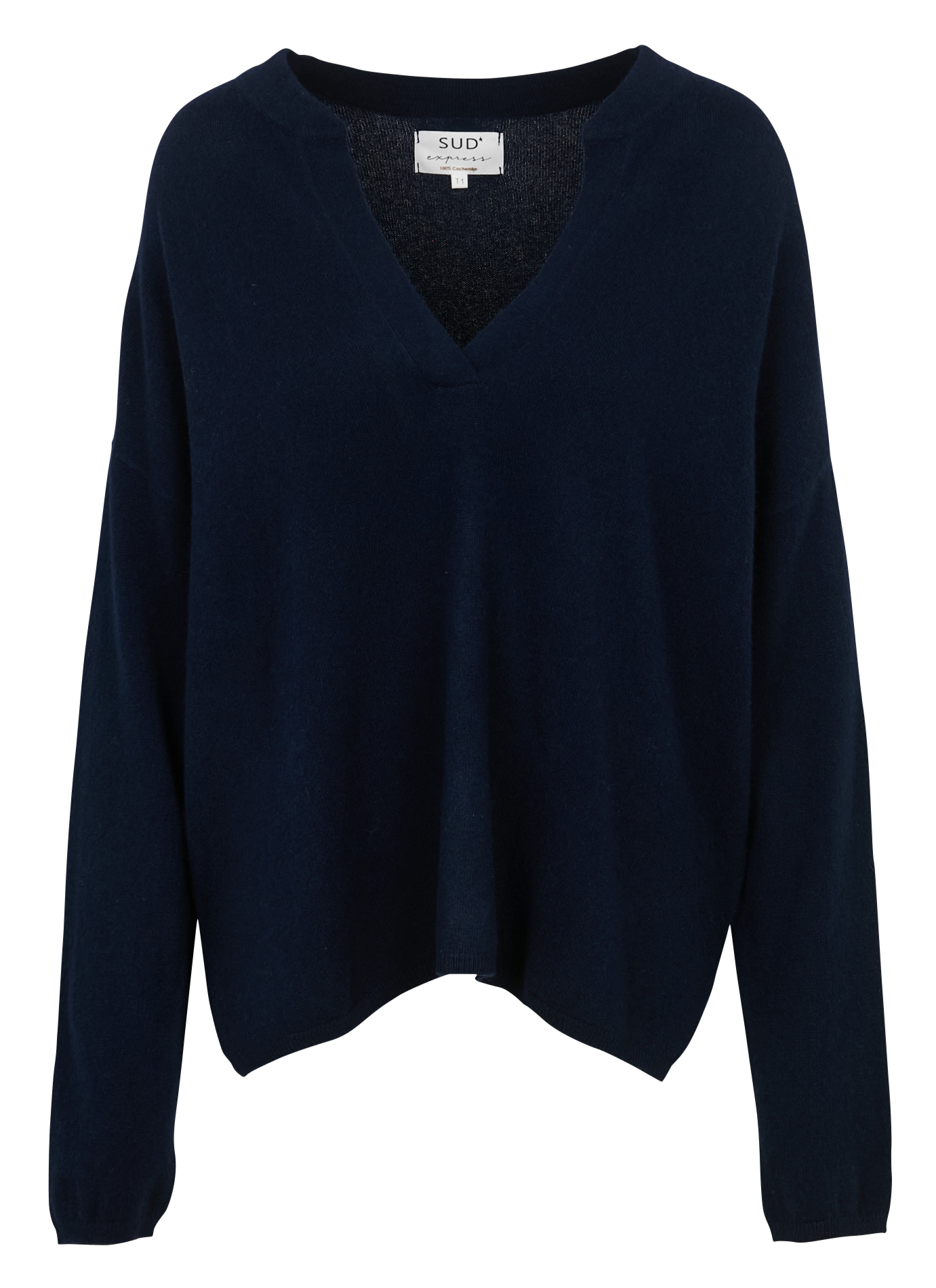 Pull col V en cachemire  SUD EXPRESS Bleu