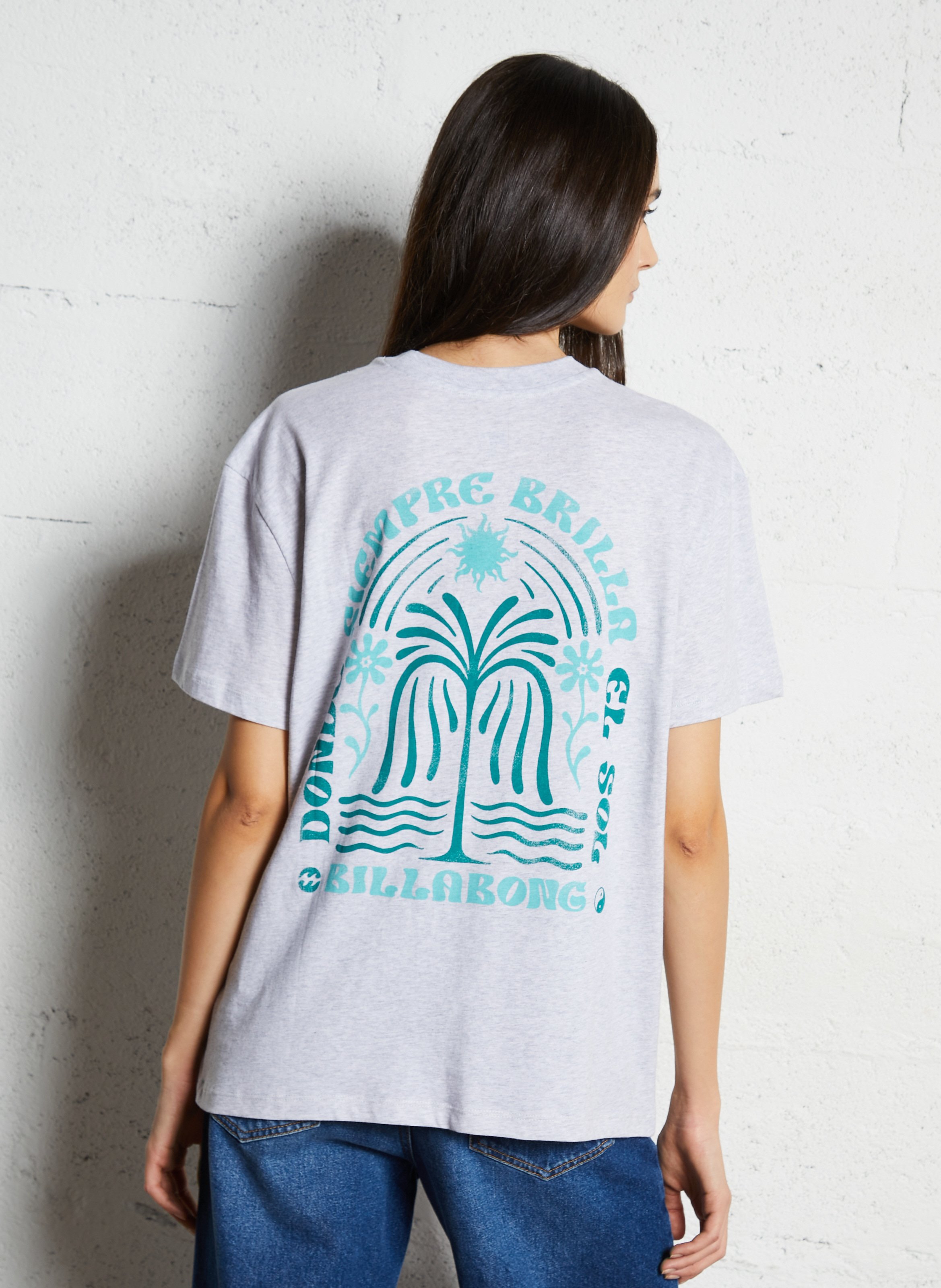 Tee-shirt droit col rond imprimé en coton BILLABONG Gris