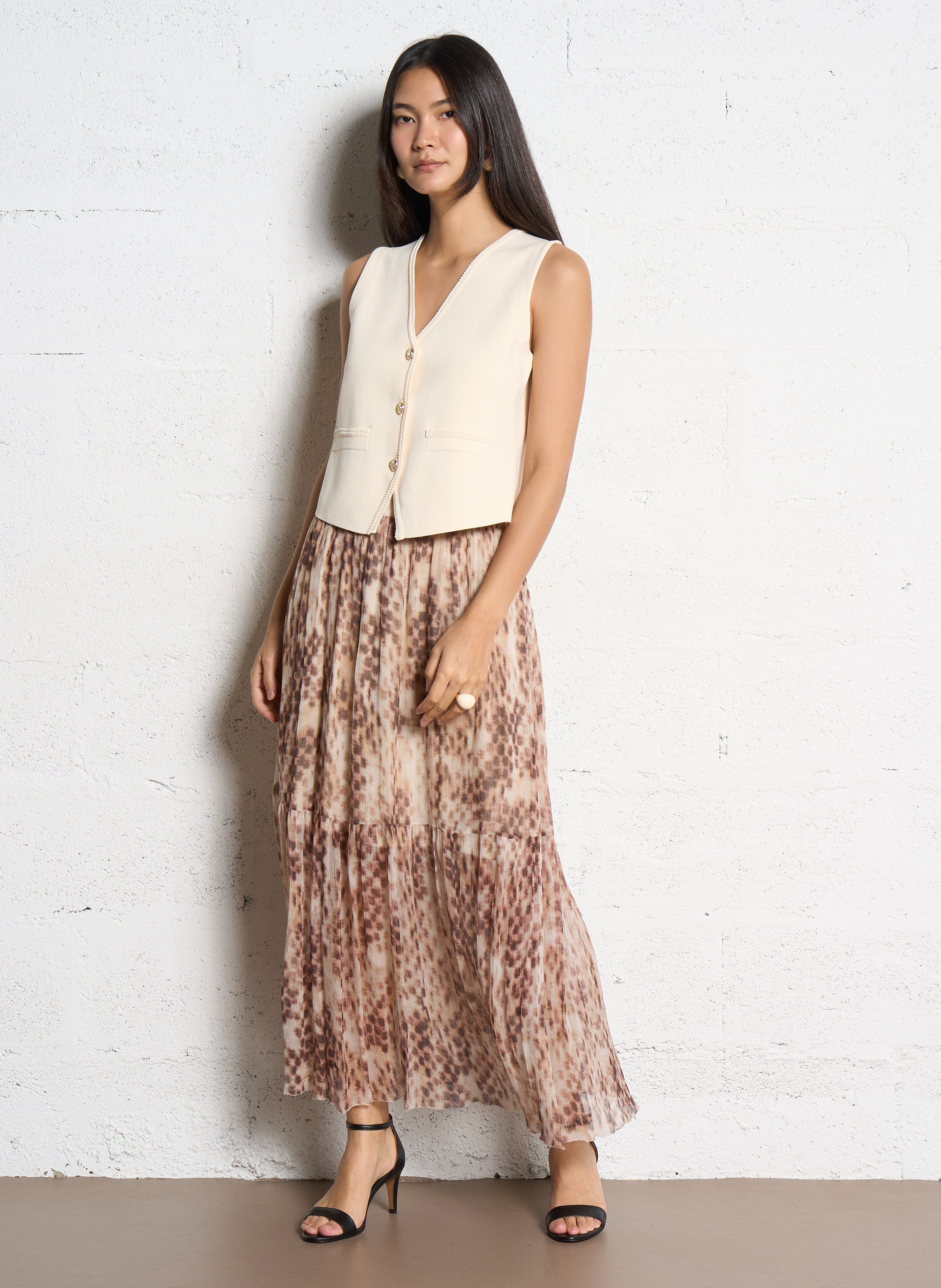 Jupe midi imprimée SUNCOO Beige