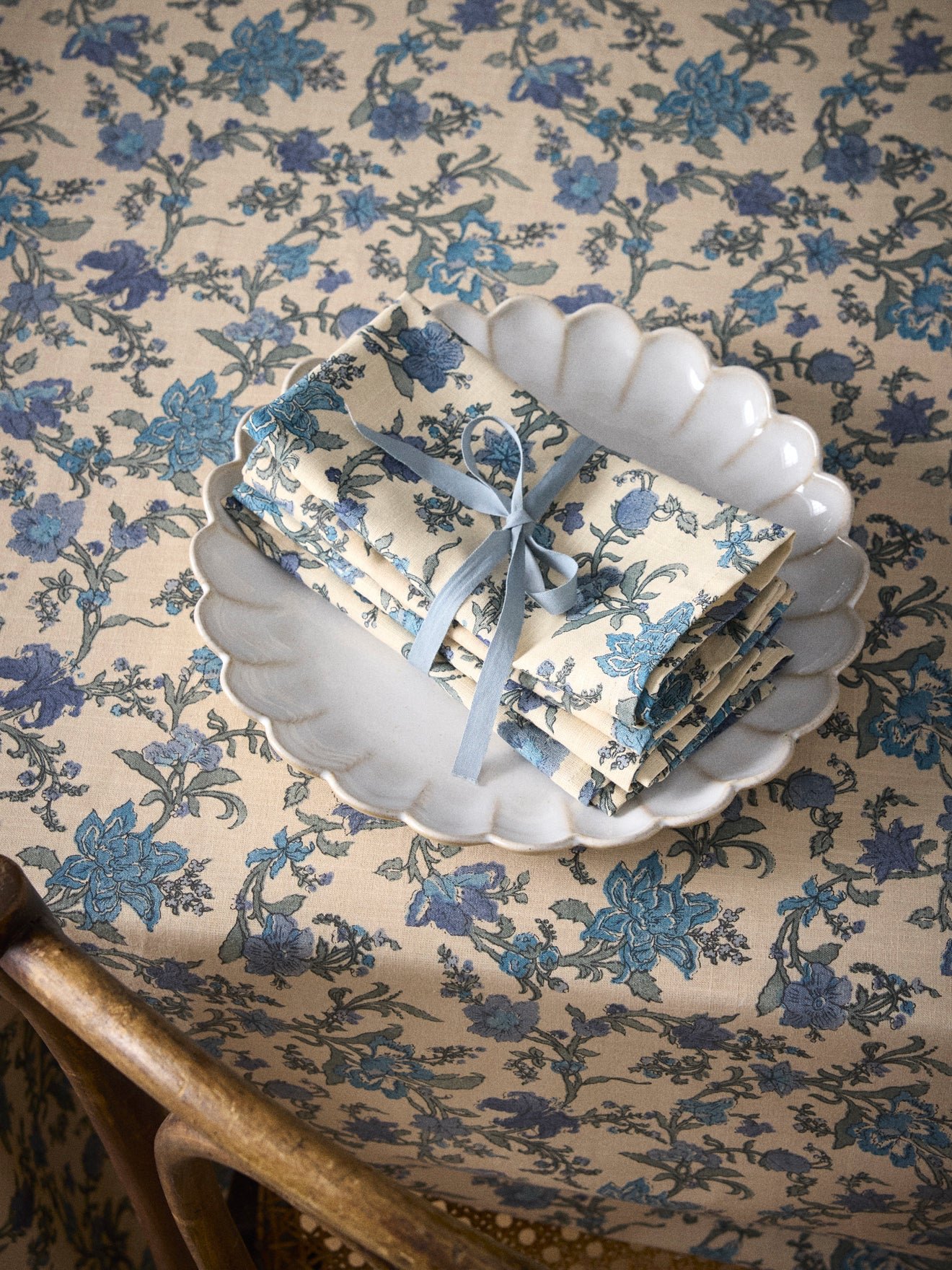 Aurora Cotton Linen-look Woven Table Napkin Set of 4 CYRILLUS Blue