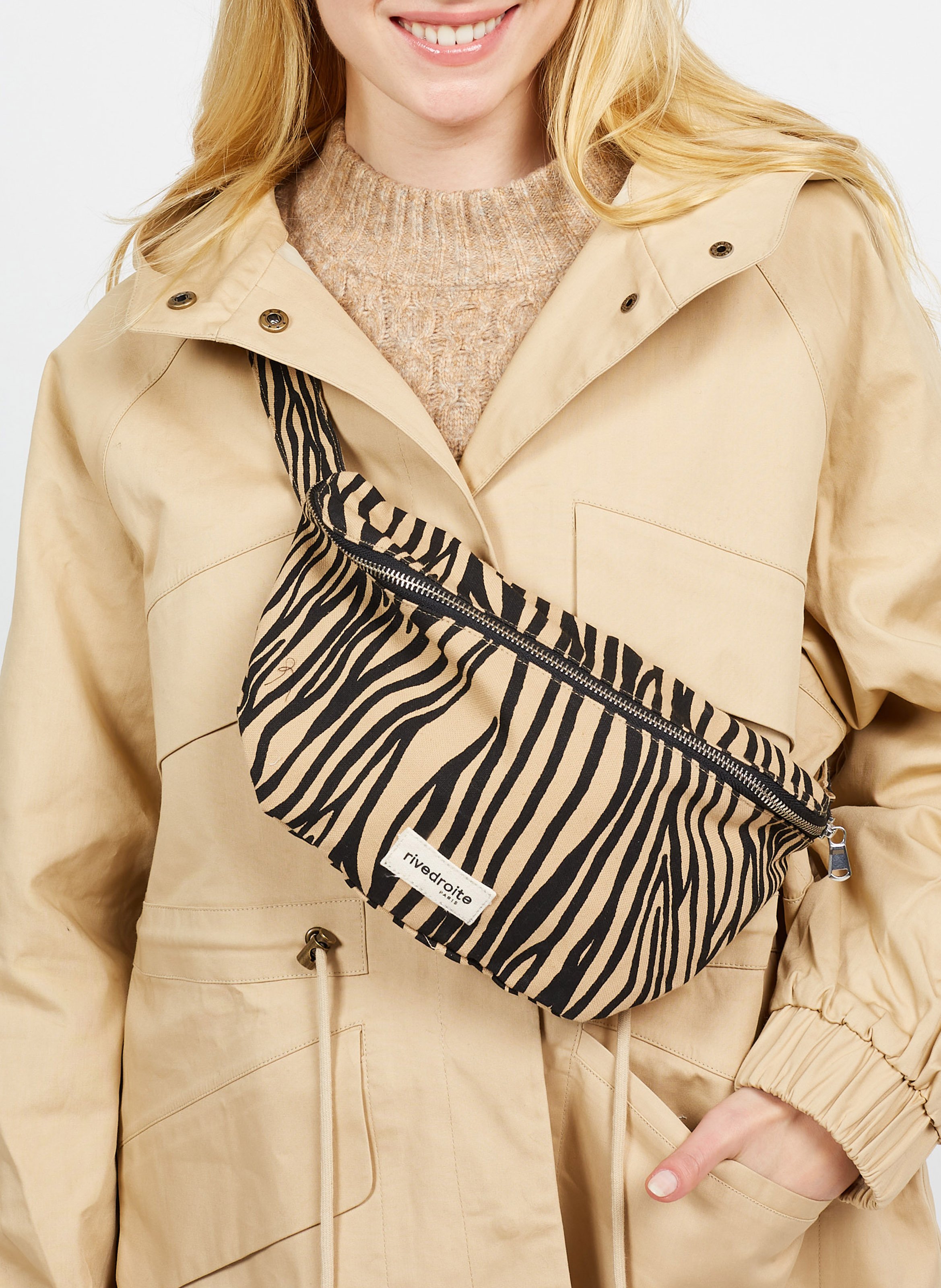 Sac banane en coton recyclé imprimé RIVEDROITE PARIS Beige