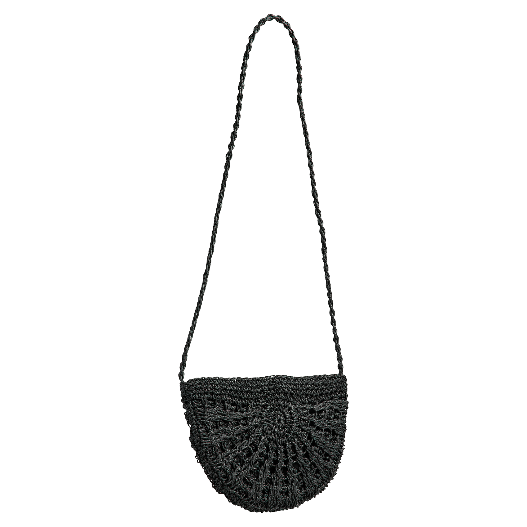 Rieten schoudertas PIECES Zwart