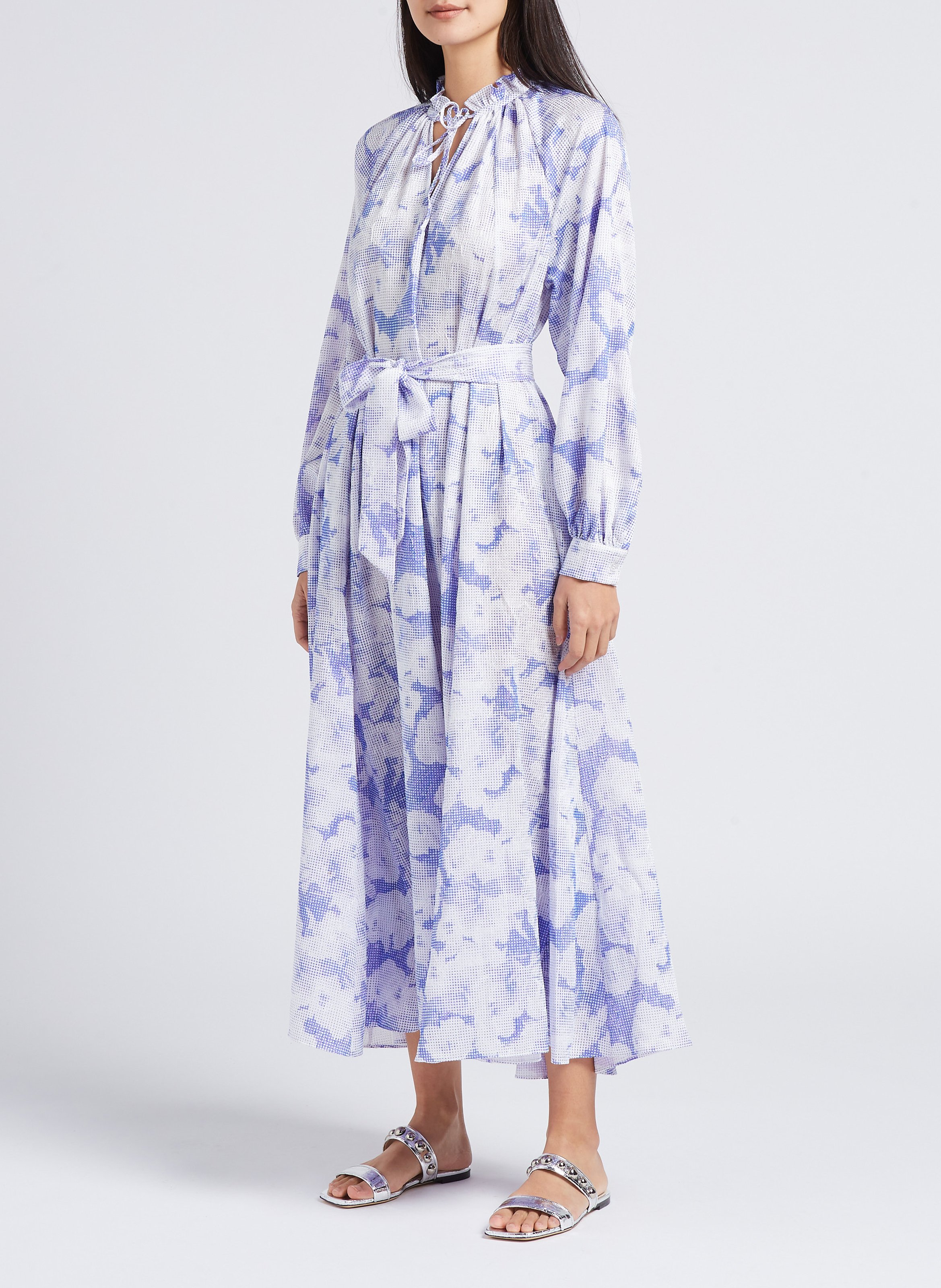 Belted printed midi dress with knotted V-neck SAMSOE SAMSOE Purple