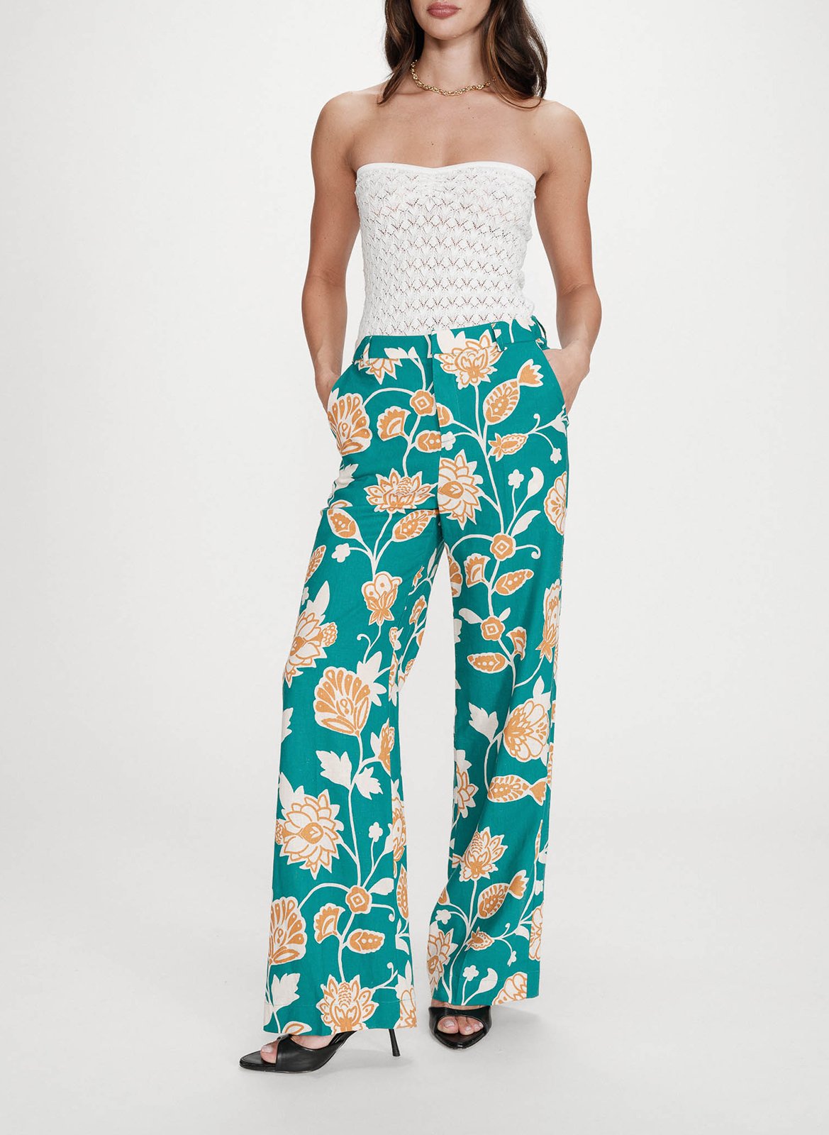 High-waisted floral print pants GRACE ET MILA Green
