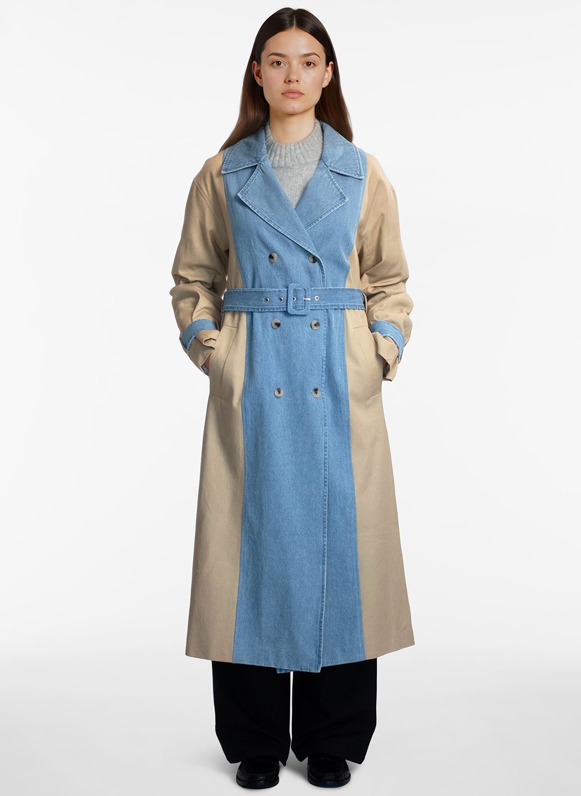 Trench long à détail denim VILA Bleu