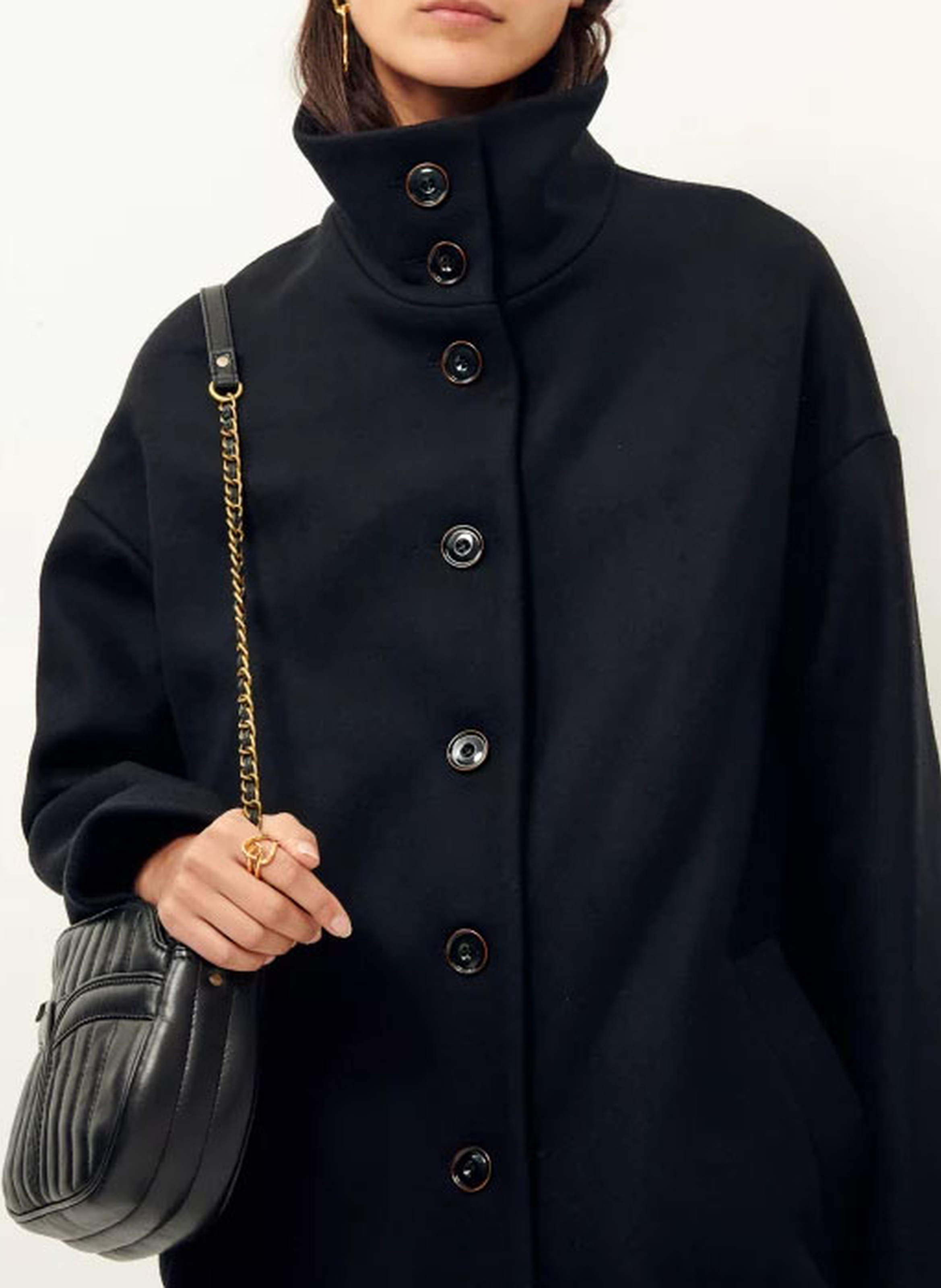 High-neck wool-blend coat SESSUN Black