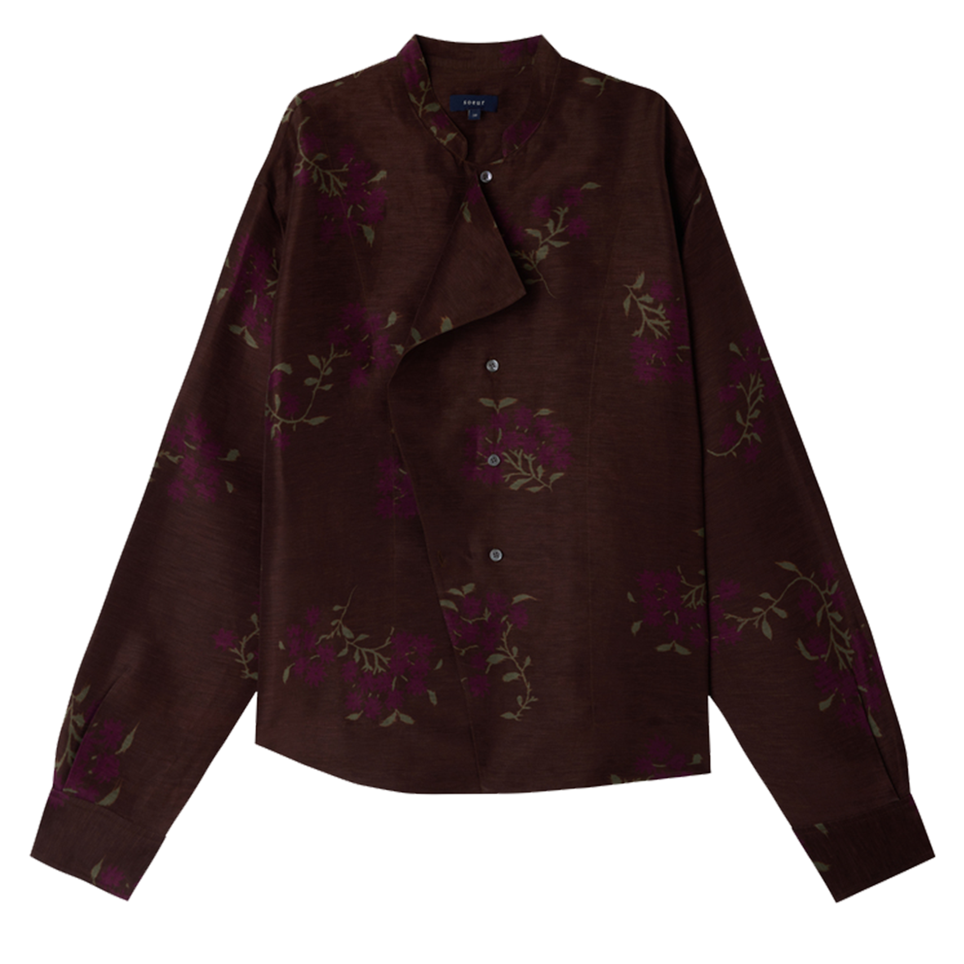 Blouse col mao en lin mélangé SOEUR Marron