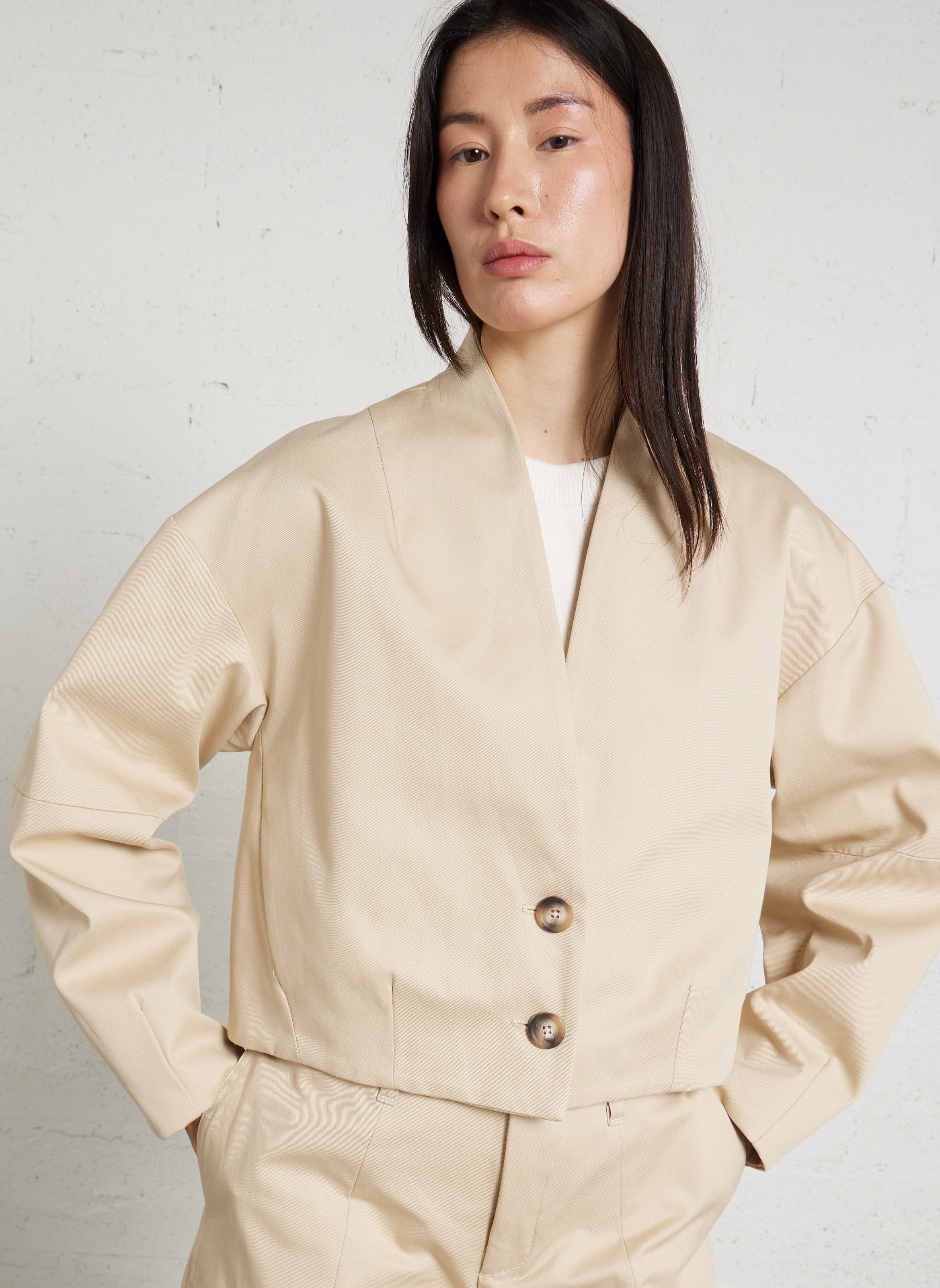 Blouson col V en coton PLEASE Marron