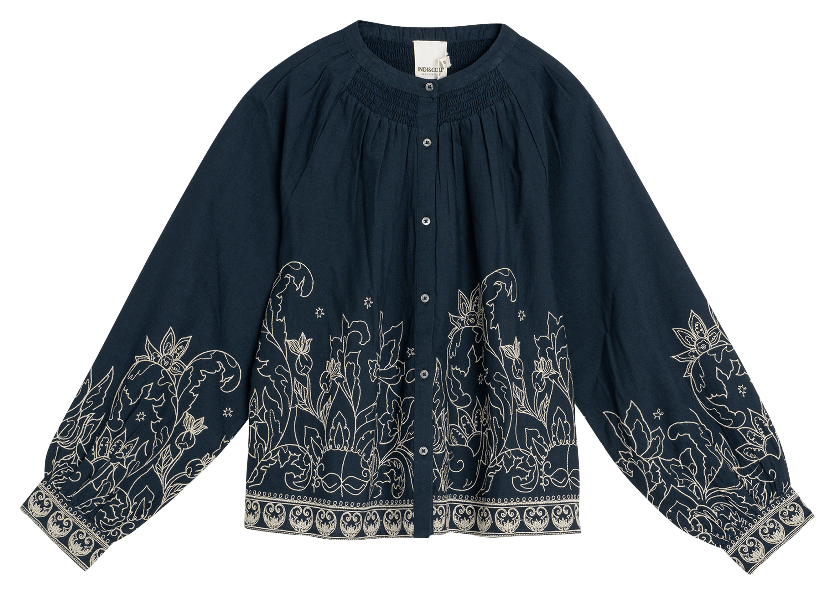 Bluse aus Baumwoll-Mix mit Rundhalsausschnitt INDI & COLD Blau