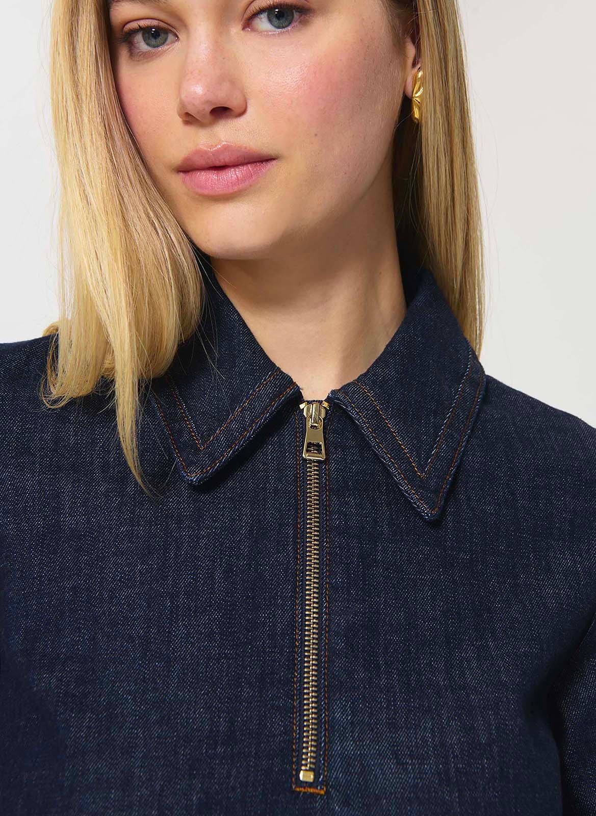 Short dress with classic collar in raw denim TARA JARMON Blue