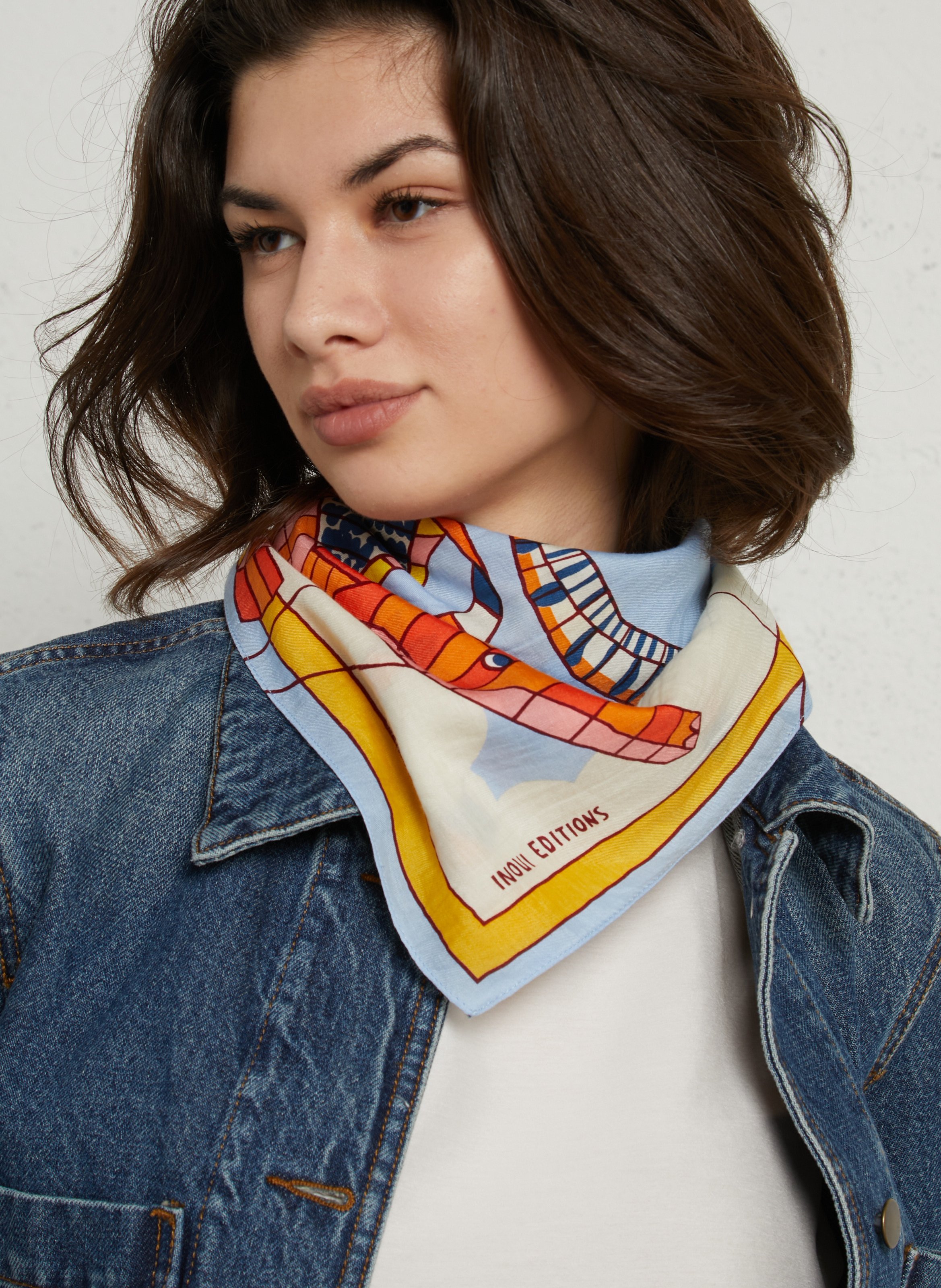 Carré imprimé en coton et soie INOUI EDITIONS Orange