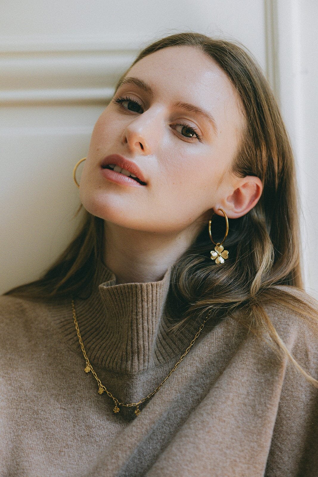 Small silver-plated clover hoop earrings MONSIEUR SIMONE Golden