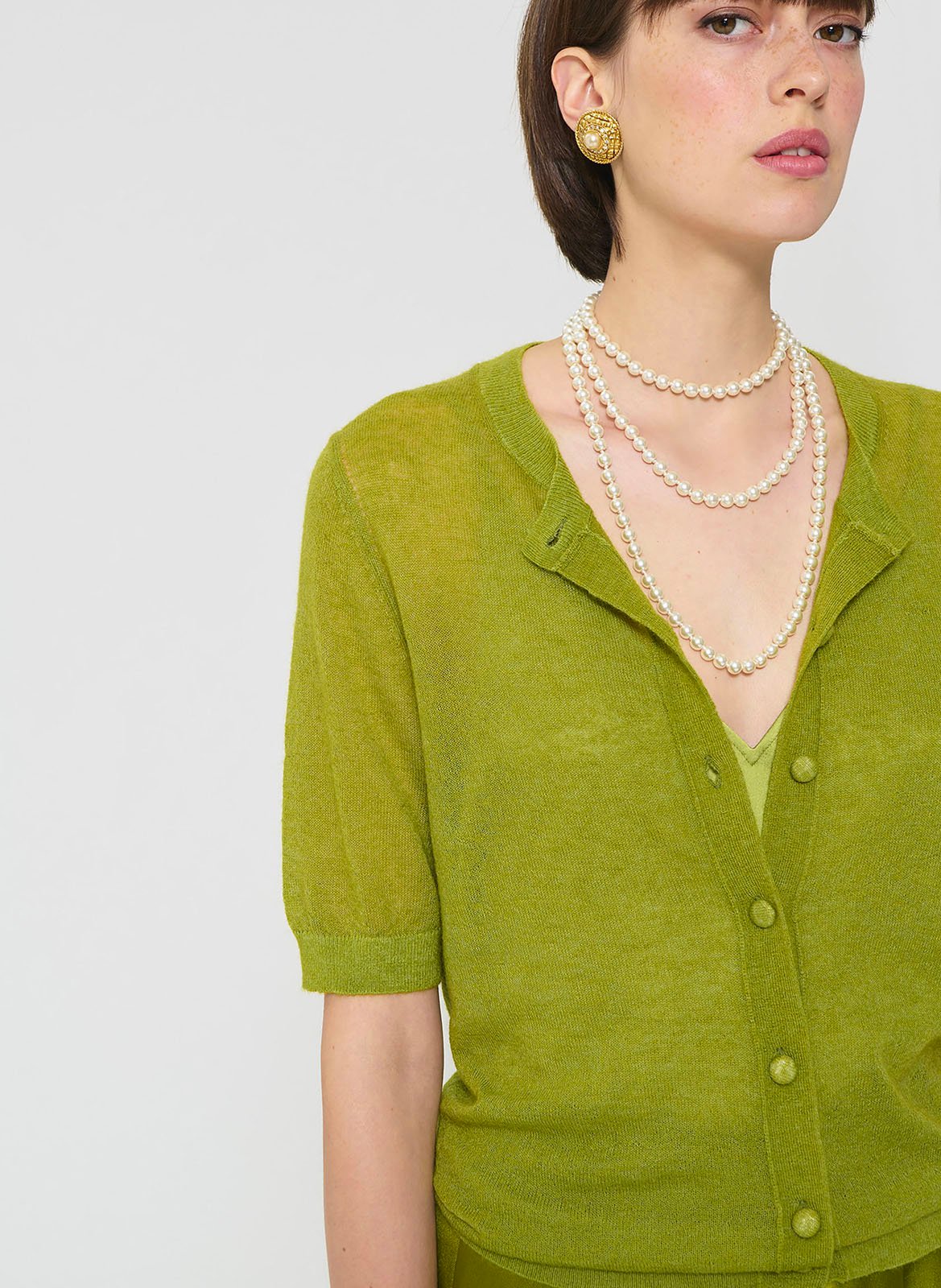 Kortemouwige ronde hals cardigan uni TARA JARMON Groen