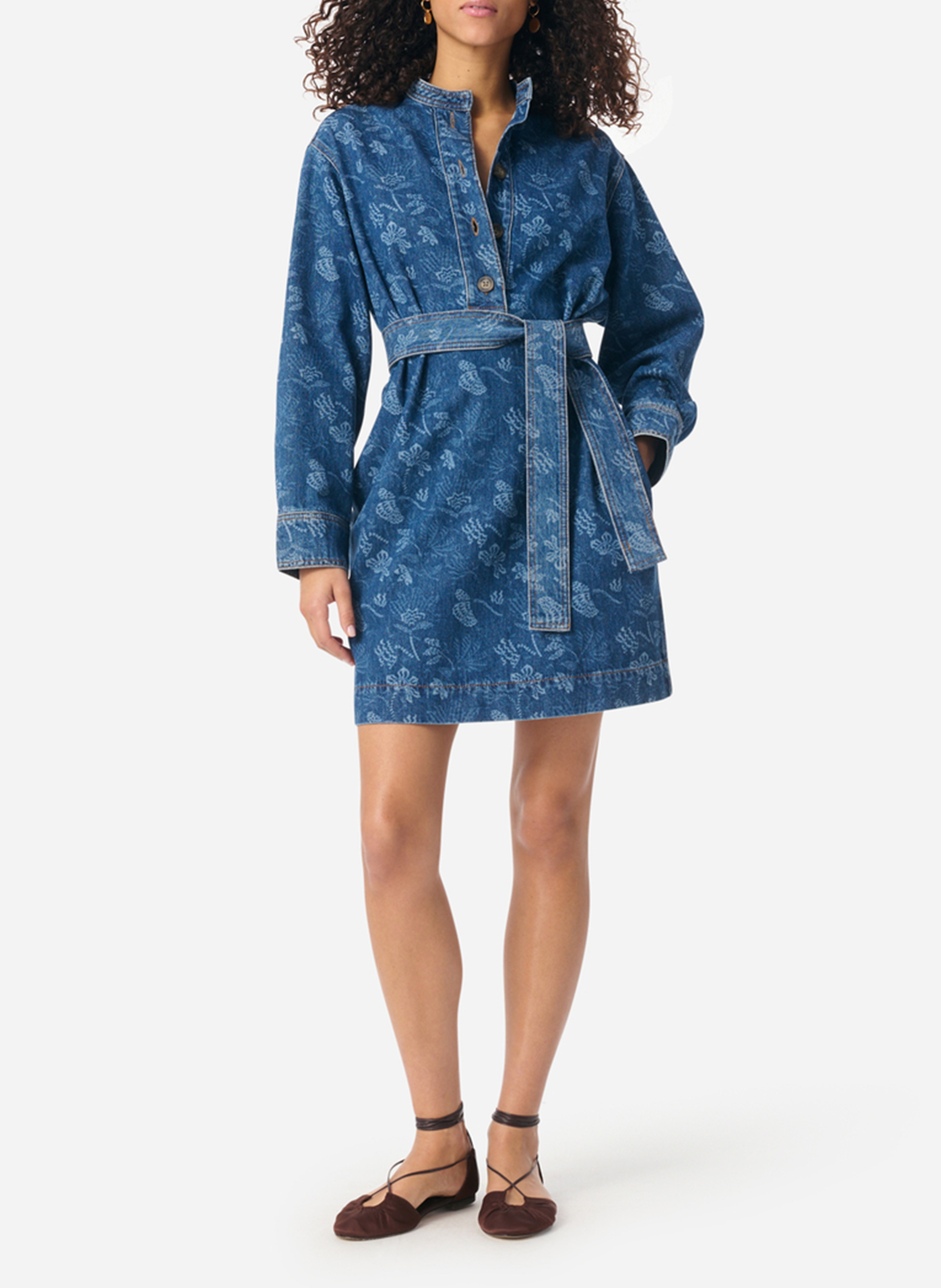 Robe courte col rond imprimé VANESSA BRUNO Multicolore