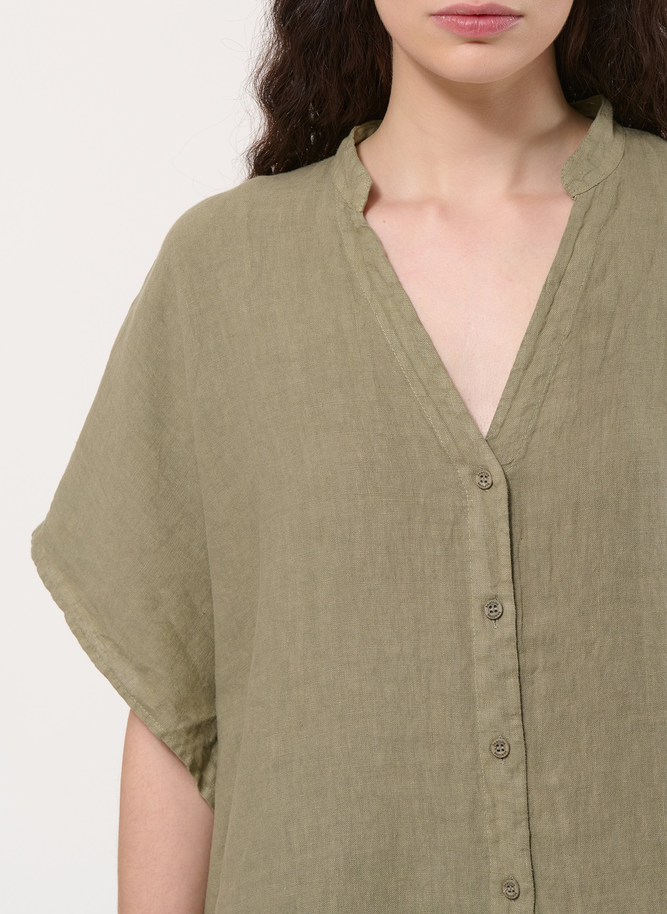 Chemisier oversize col tunisien en lin HUMILITY Vert