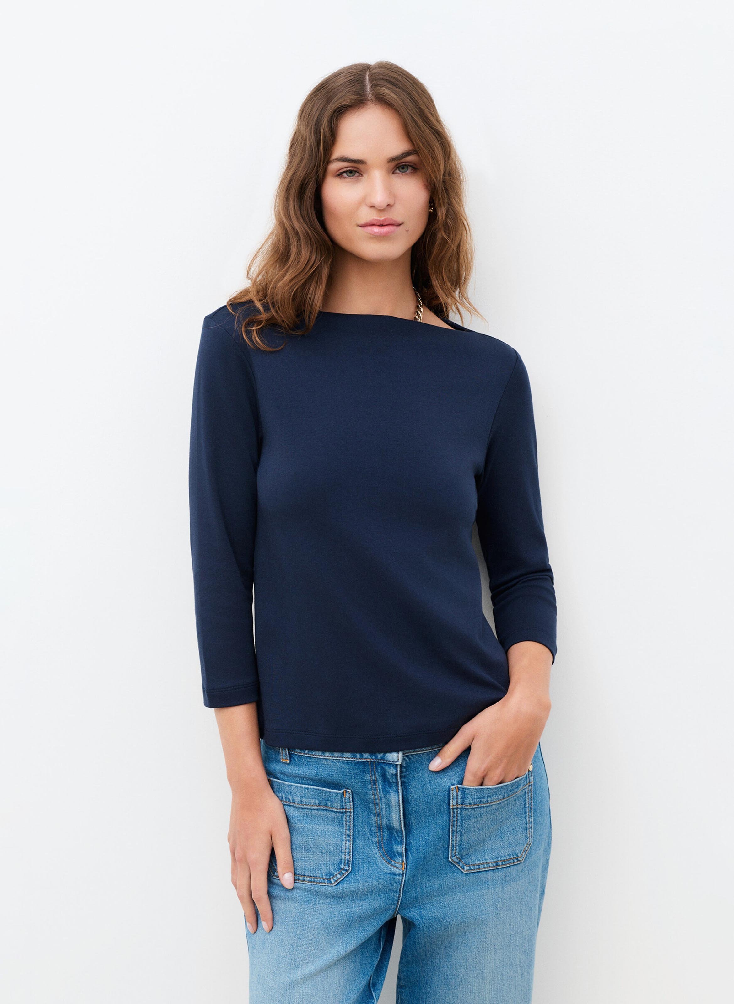 Camiseta de algodón con cuello barco CAROLL Azul