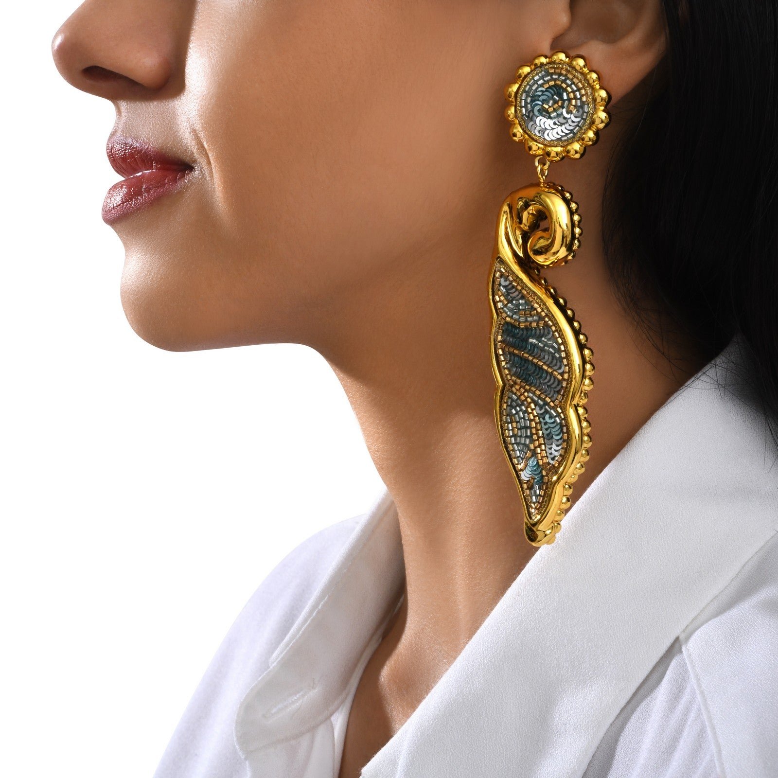 Boucles d'oreilles clip angèle longues SATELLITE PARIS Vert