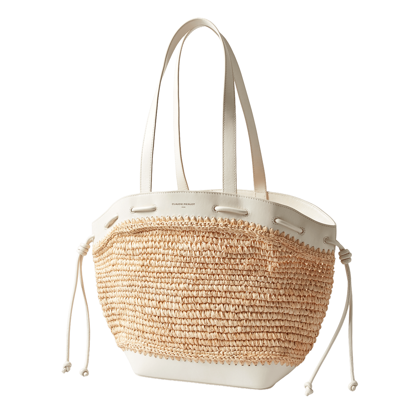 Gevlochten mand van raffia en glad leer CLAUDIE PIERLOT Beige