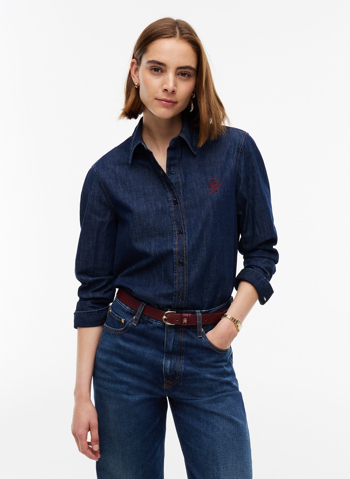 Straight-cut cotton denim shirt TOMMY HILFIGER Blue