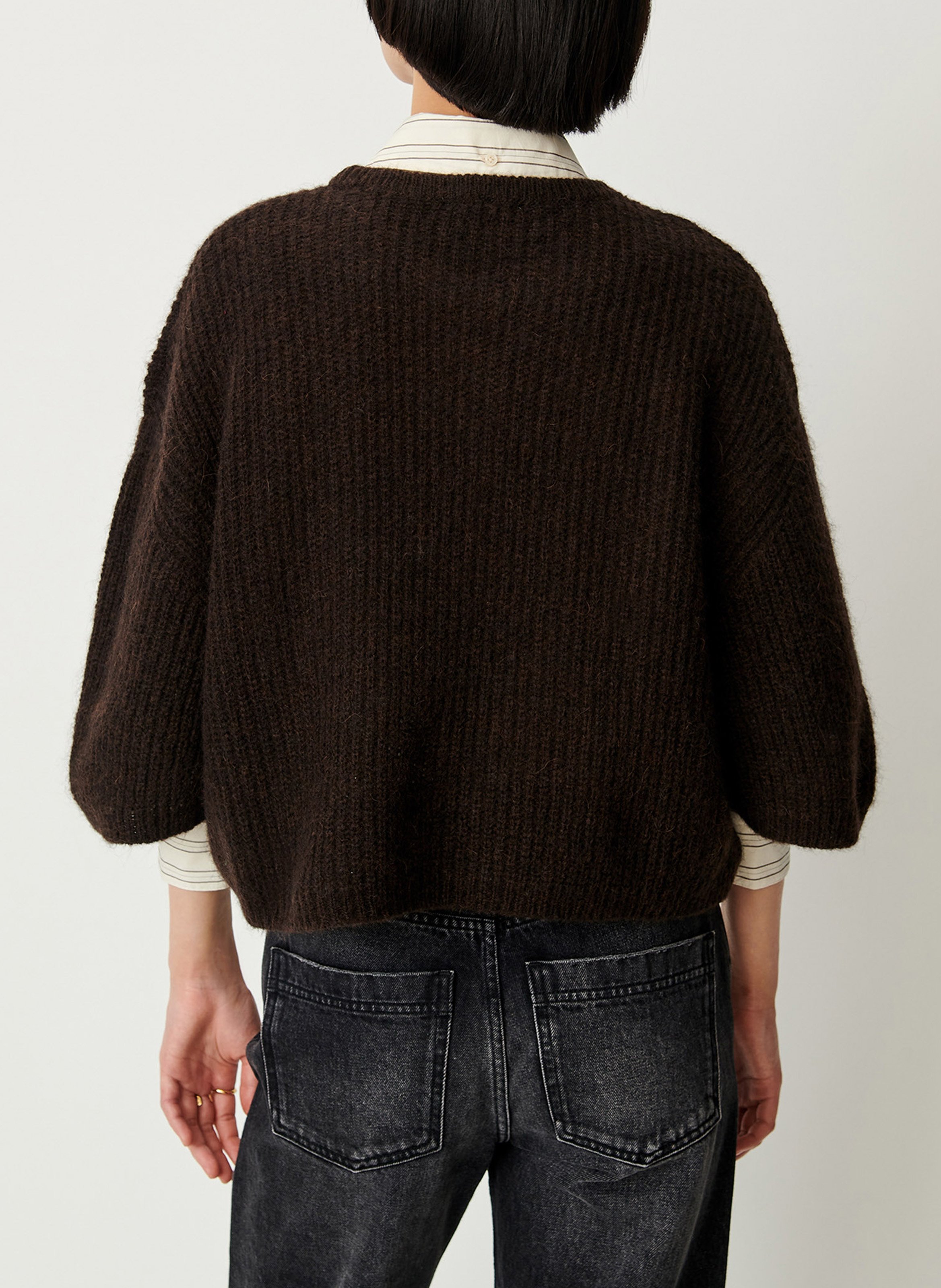Ample round neck sweater with 3/4 sleeves in blended wool. SESSUN Brown