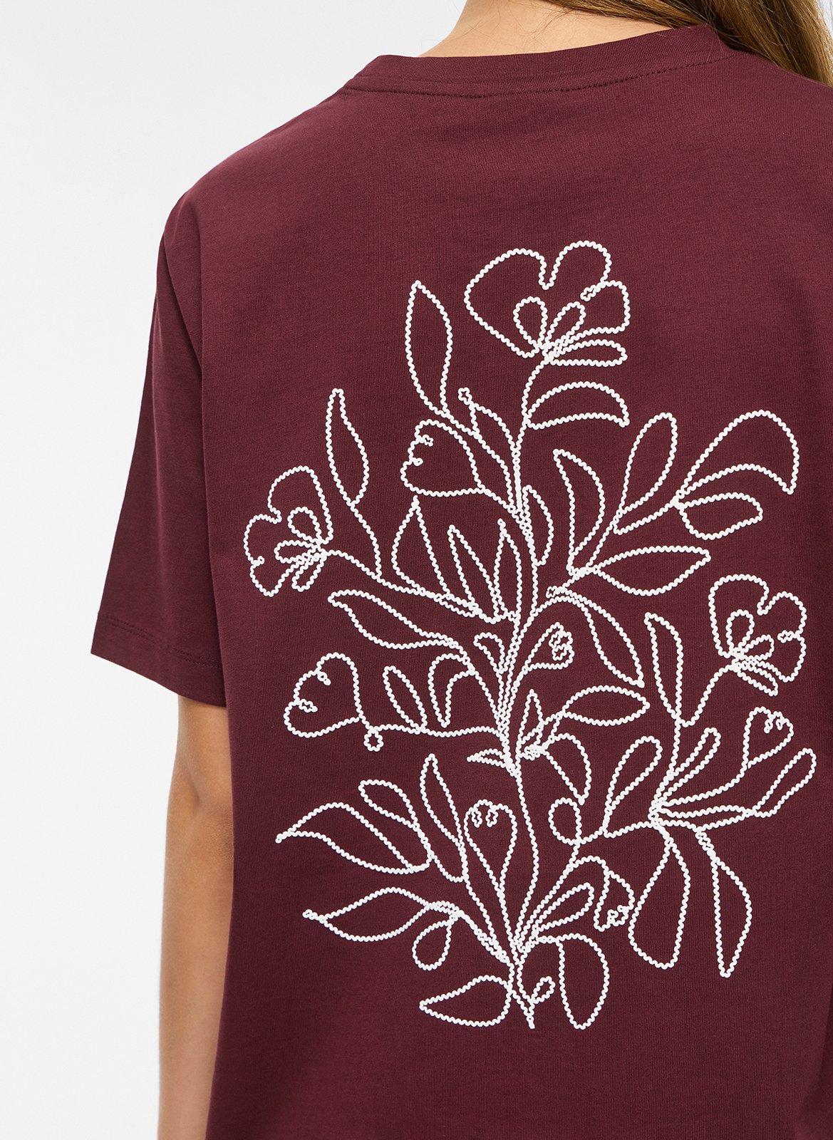 Tee-shirt droit col rond en coton bio imprimé VILA Marron