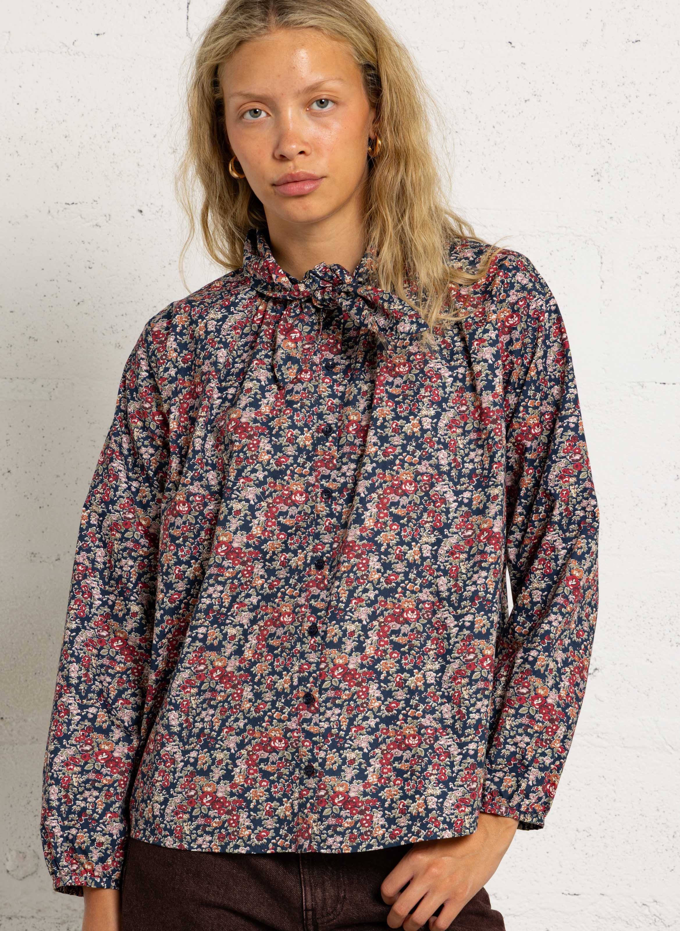 Weites bedrucktes Baumwollbluse DES PETITS HAUTS Mehrfarbig