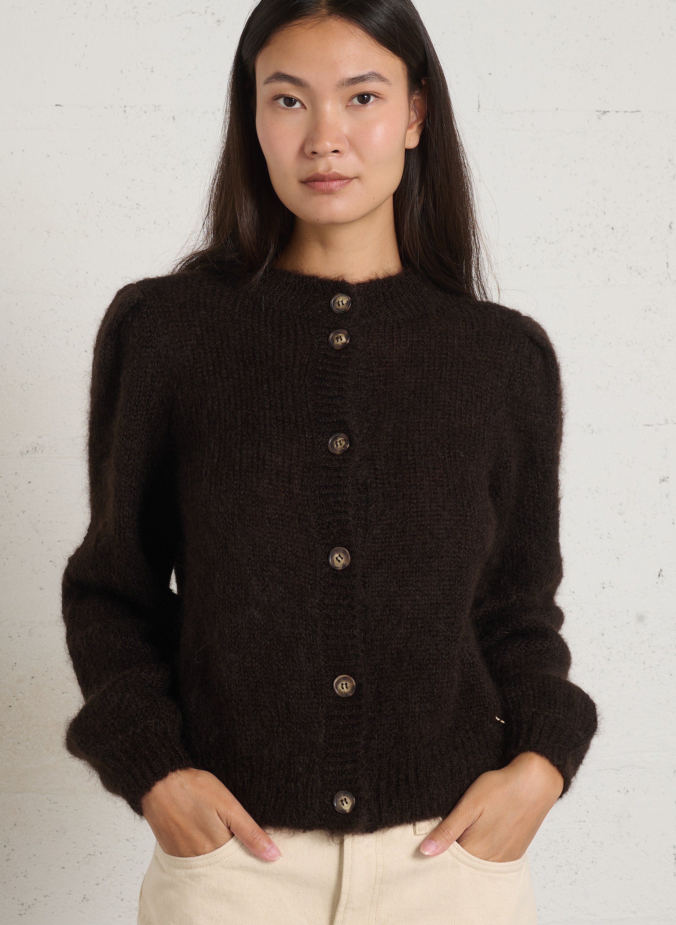 Straight round-neck mohair blend vest DES PETITS HAUTS Brown