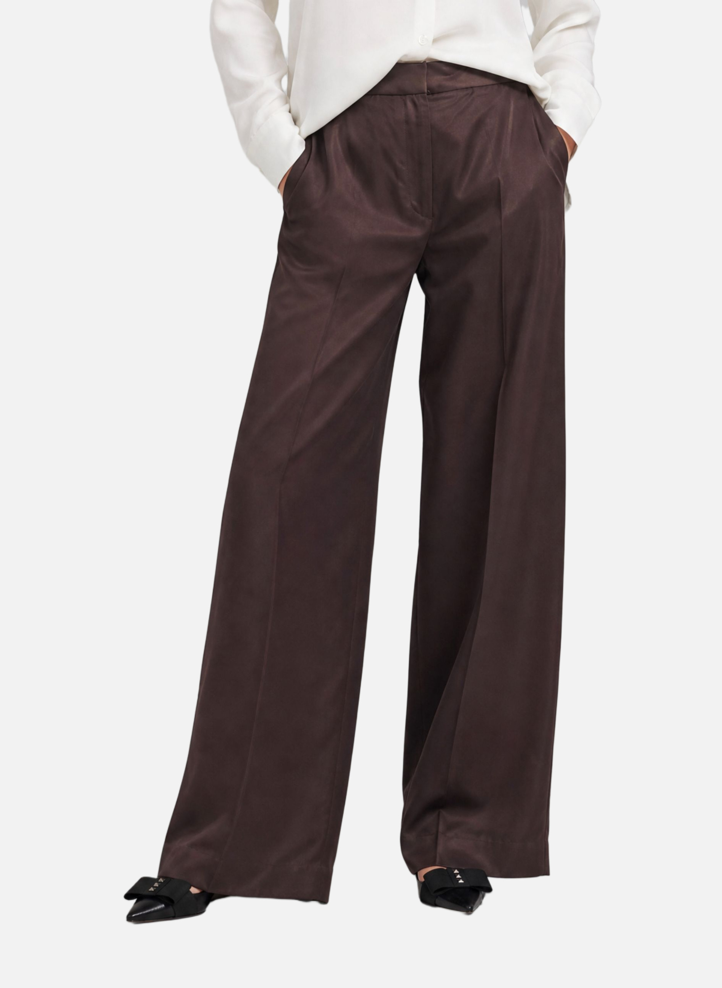 Wide brown satin trousers THE KOOPLES Brown