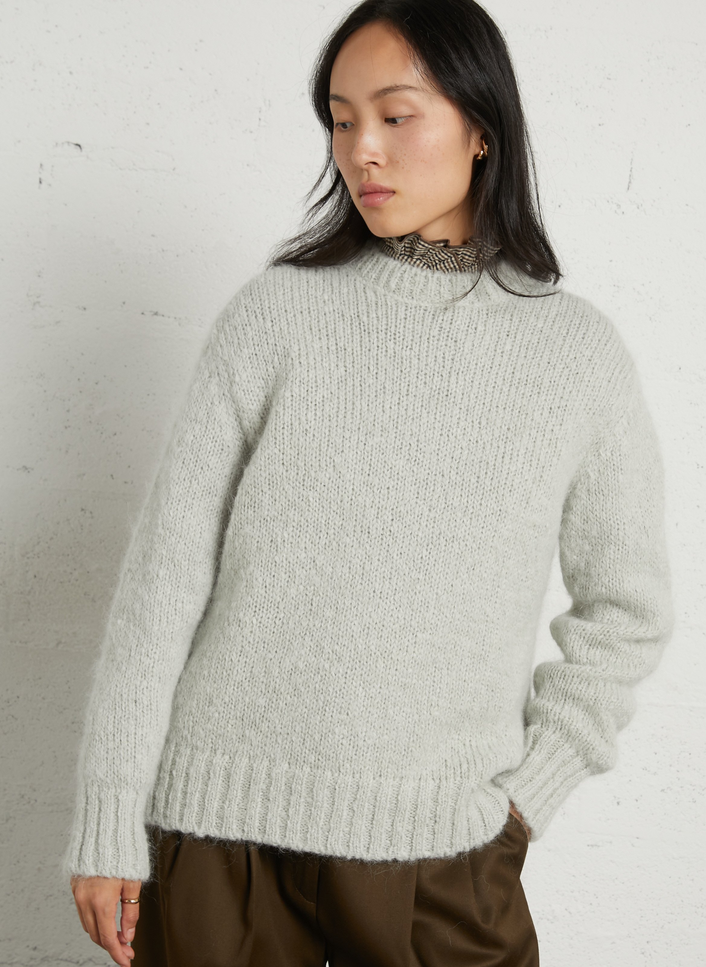 Rechte trui van gemengde mohair en alpacawol MASSCOB Zilver