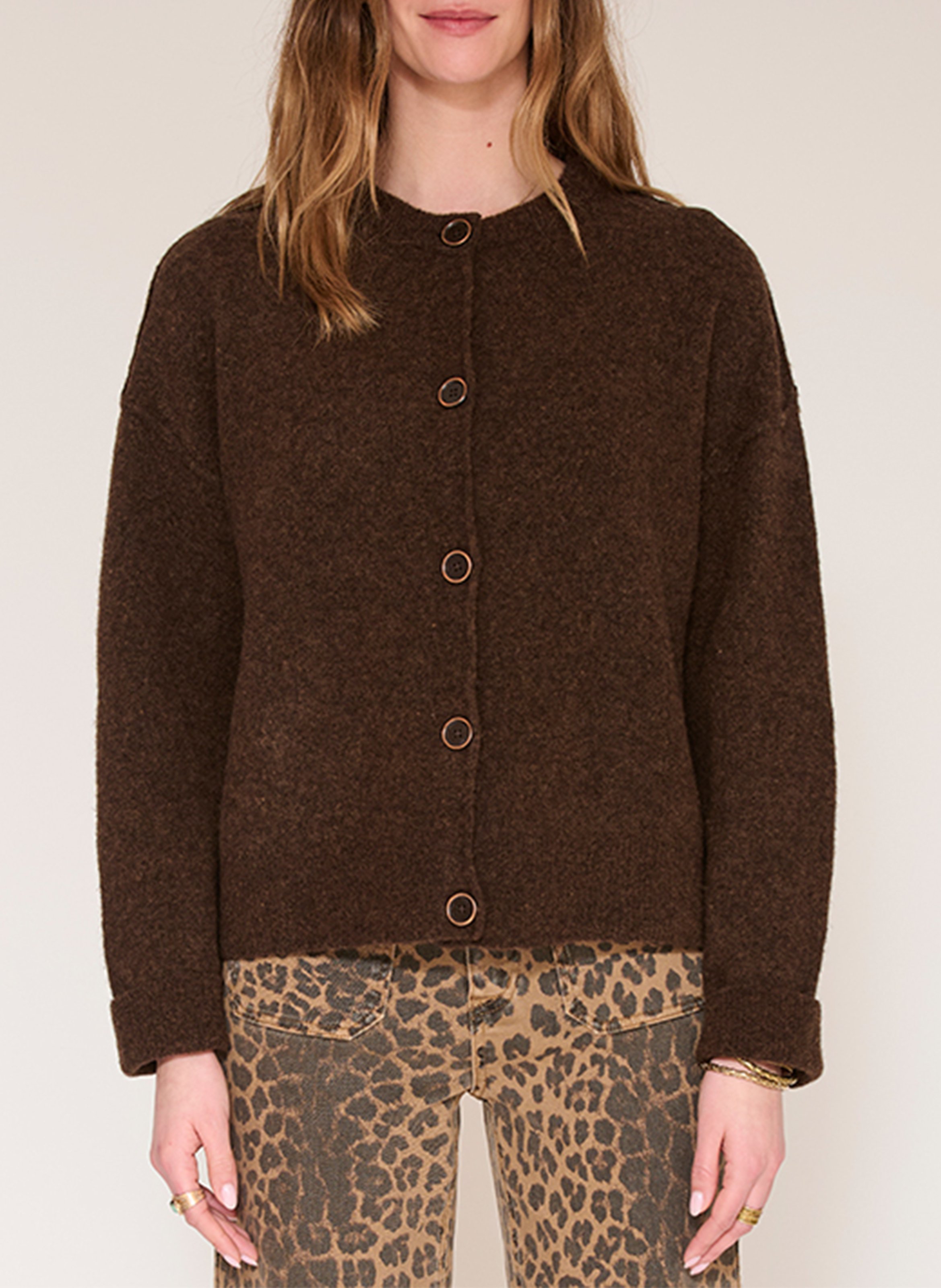 Recht vest met ronde hals | wolblend MKT Bruin