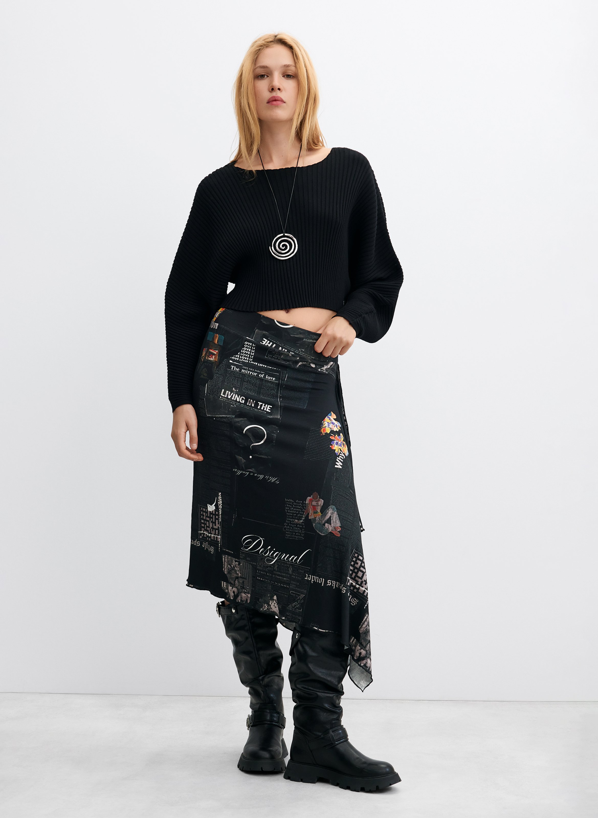 Asymmetrischer Midirock mit Print DESIGUAL Mehrfarbig