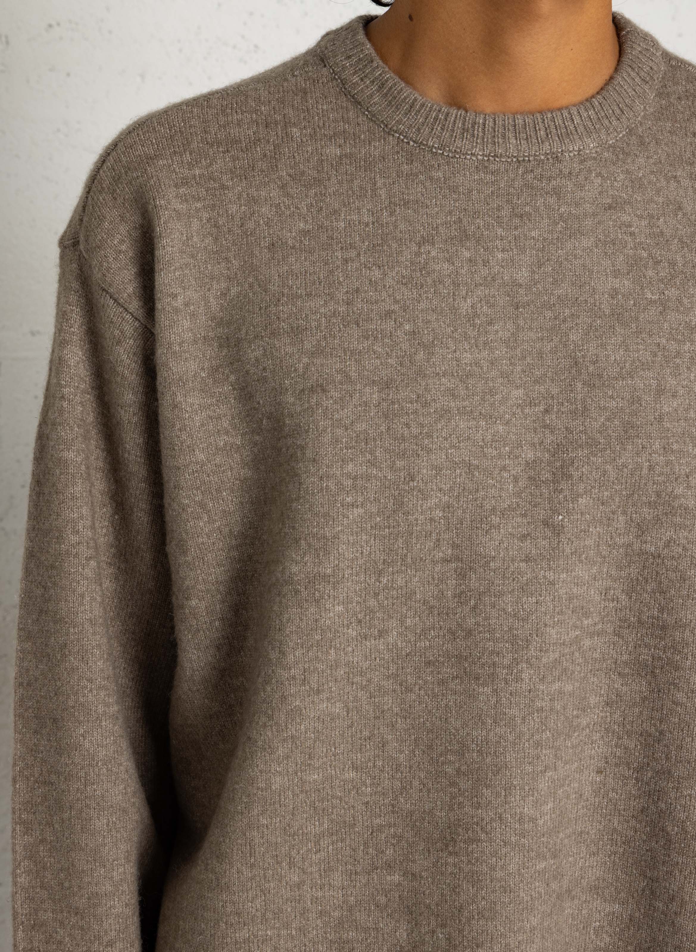 Loose-fit knit-blend sweater with round neck CASUAL FRIDAY Khaki