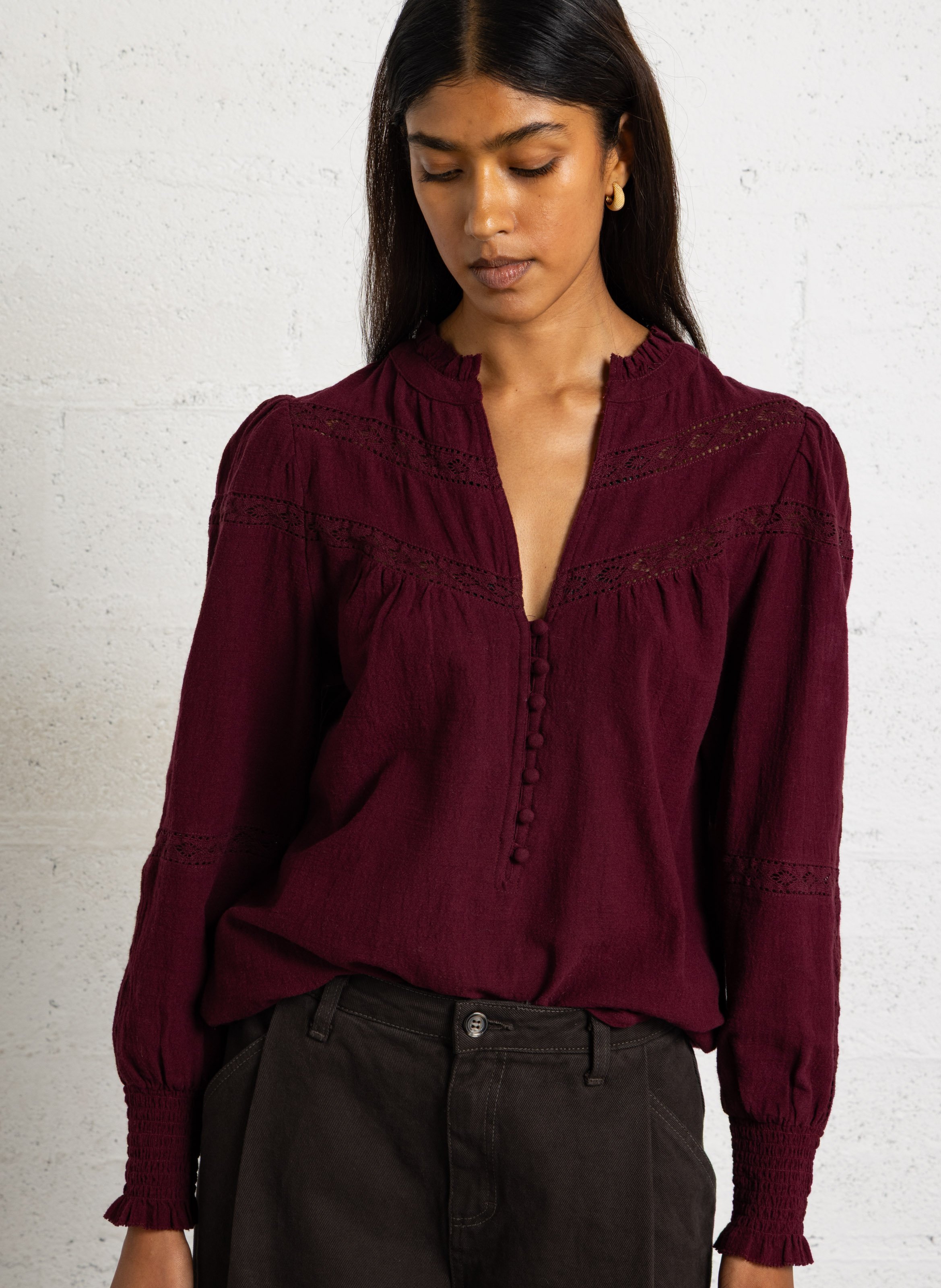 Oversized blouse with embroidered details in cotton MAISON 123 Red