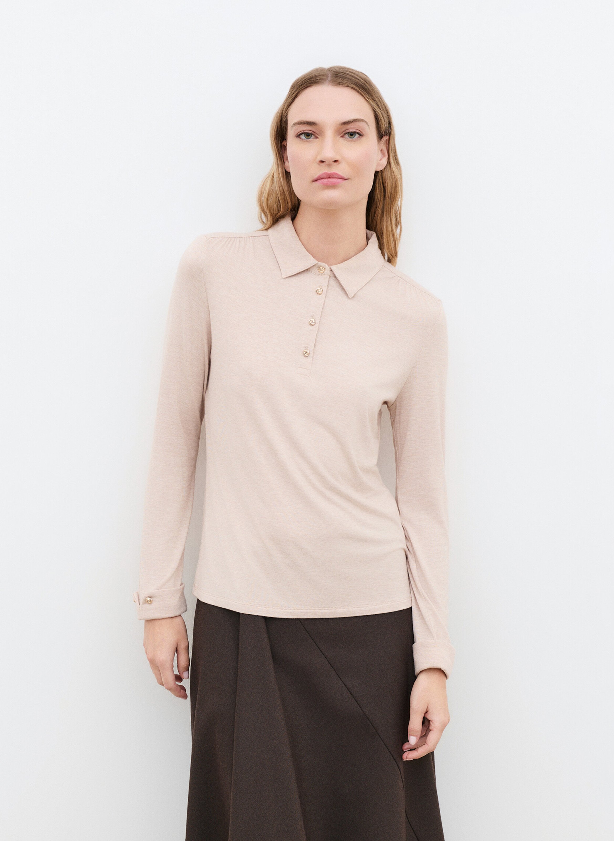 Plain buttoned T-shirt CAROLL Beige