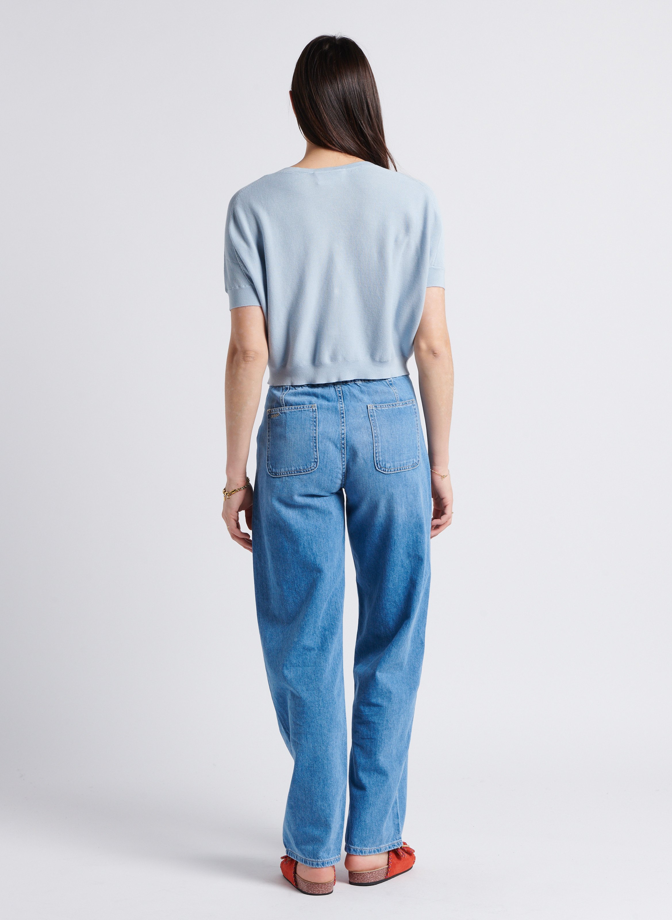 Pantalon large taille haute en coton BA&SH Bleu