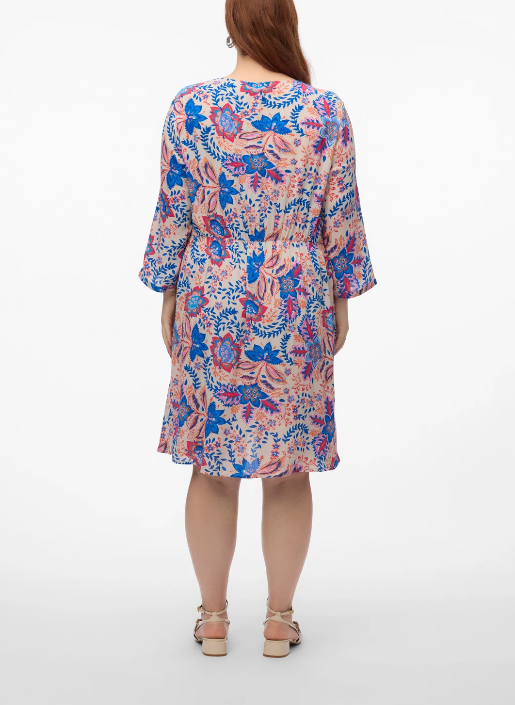 Kurzkleid mit V-Ausschnitt und Print Beige