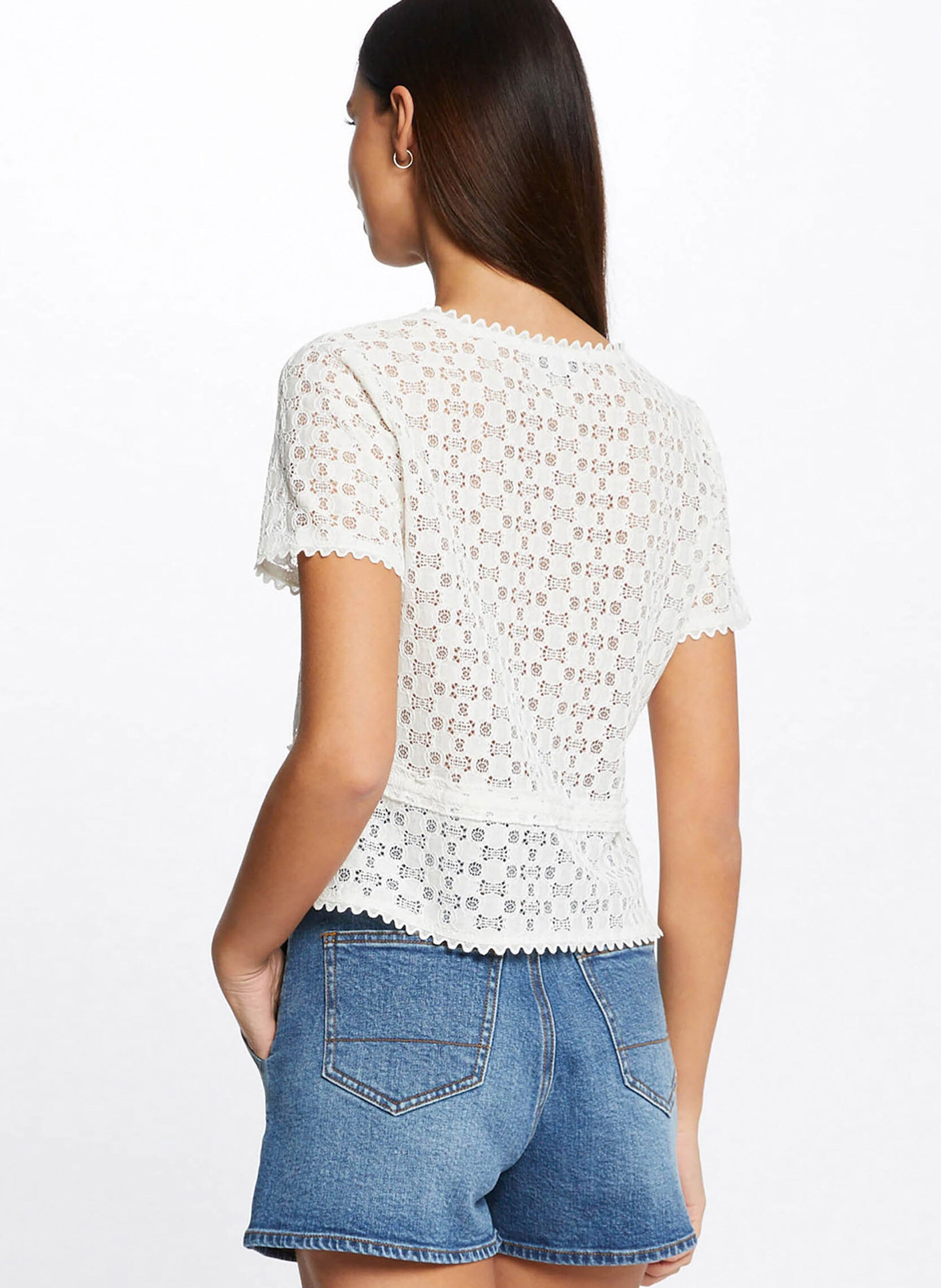 Top col V en dentelle MORGAN Blanc