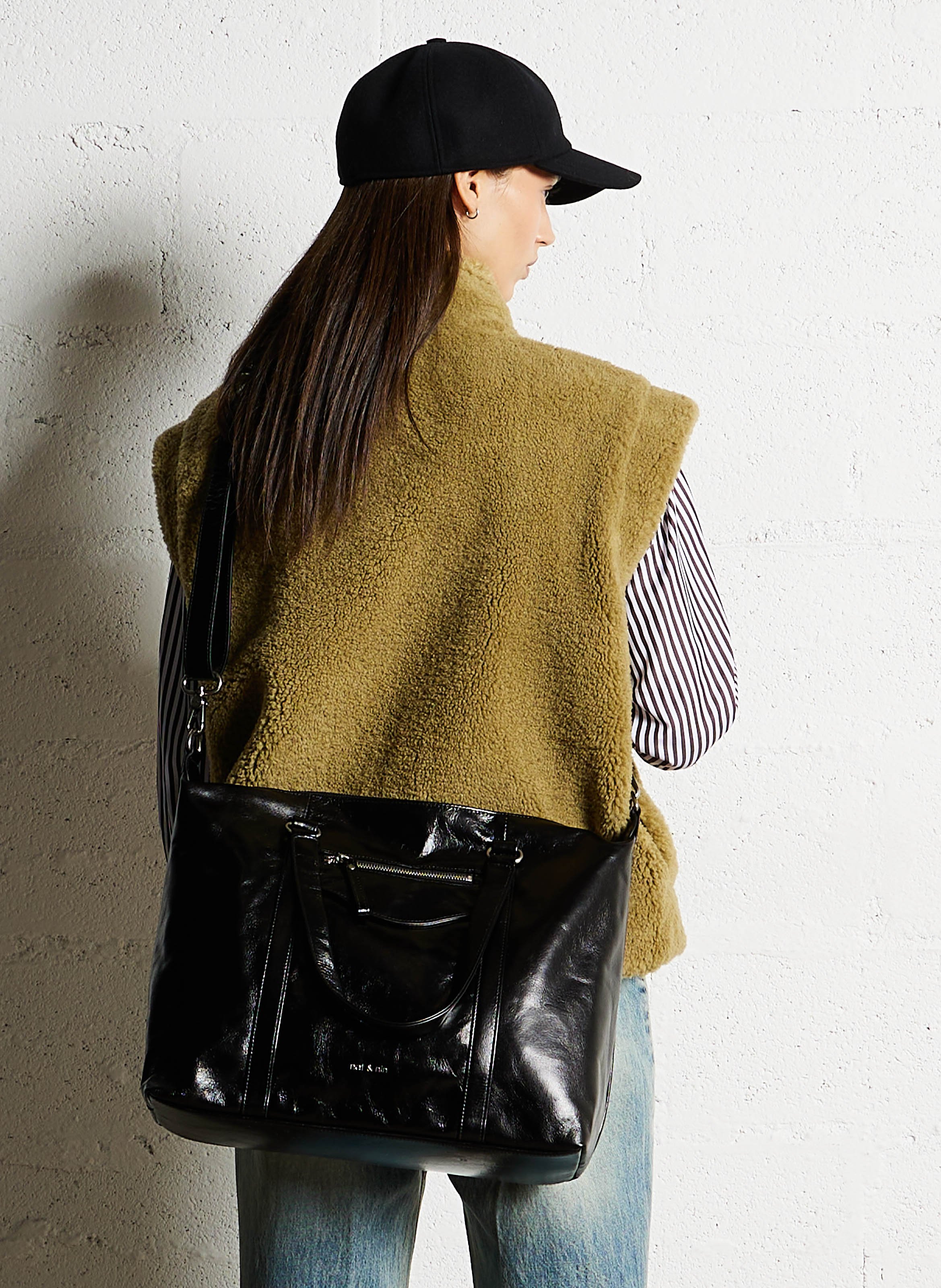 Sac porté épaule en cuir NAT & NIN Noir