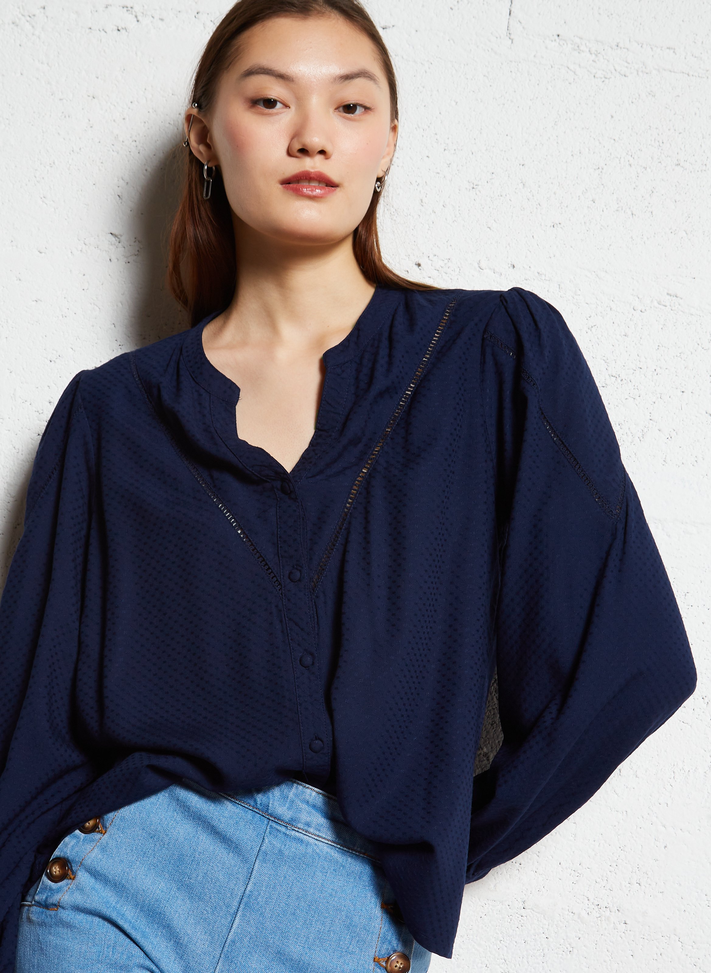 Round-neck cotton-blend blouse LA PETITE ETOILE Blue