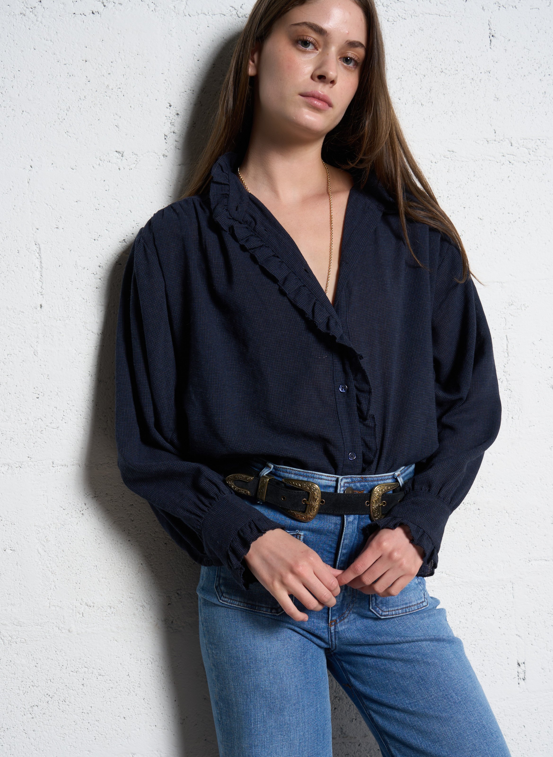 Oversized ruffled jacquard shirt MAISON HOTEL Blue