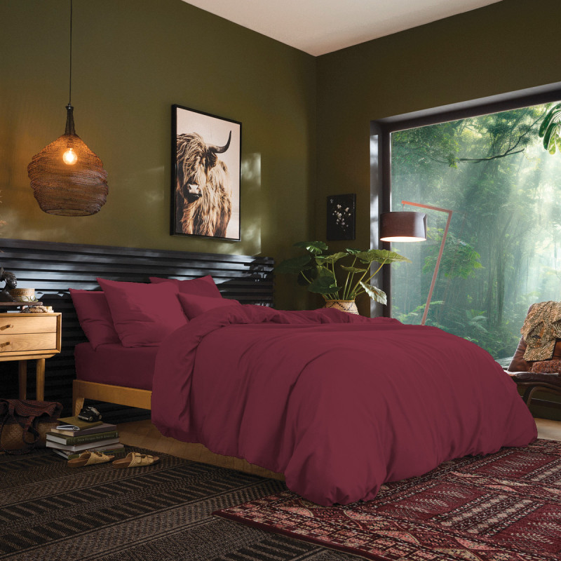 Flat sheet "premium" for single & double beds COTON PUR Red