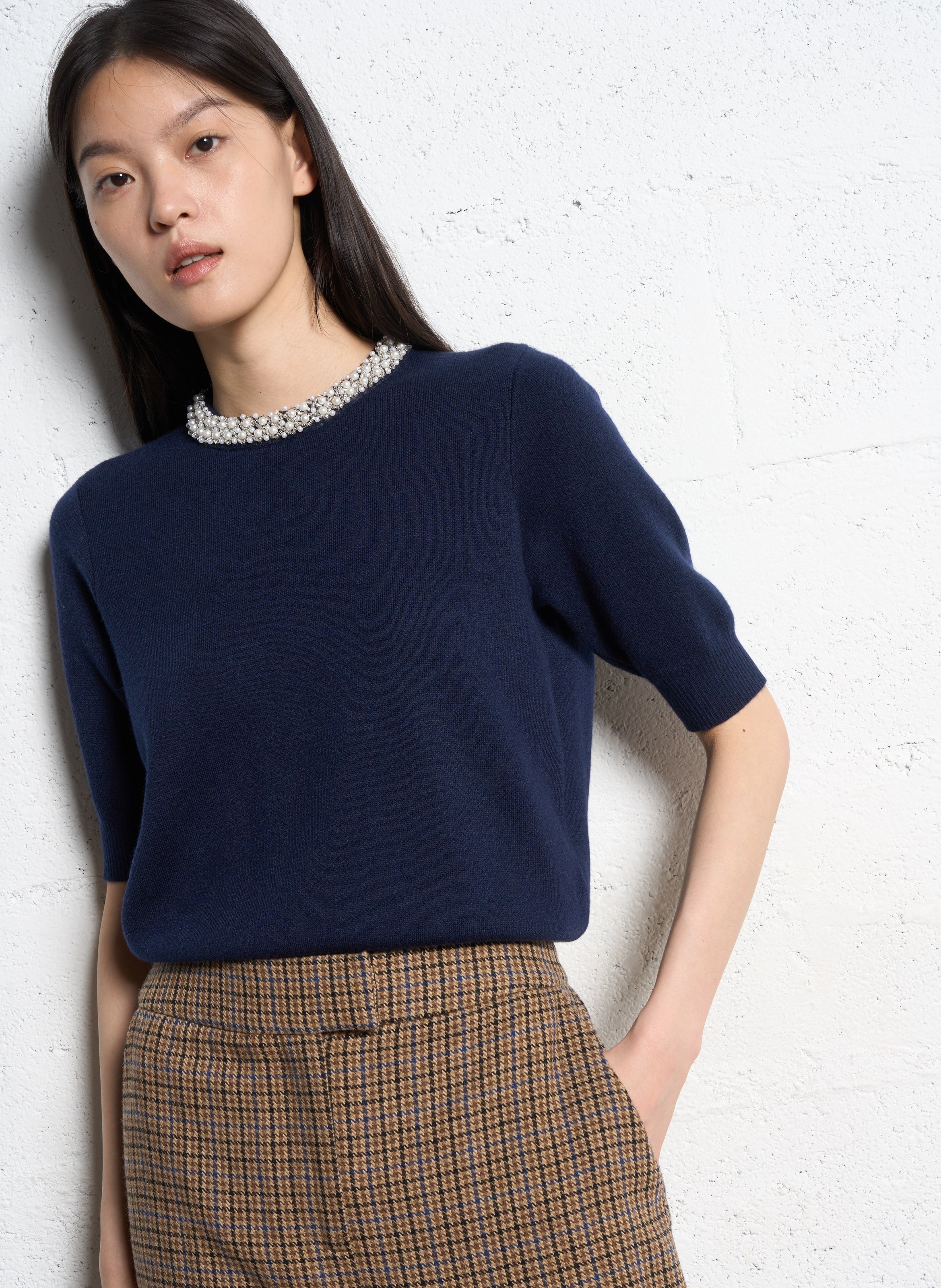 Kurzärmliger Pullover mit Rundhalsausschnitt SUNCOO Blau