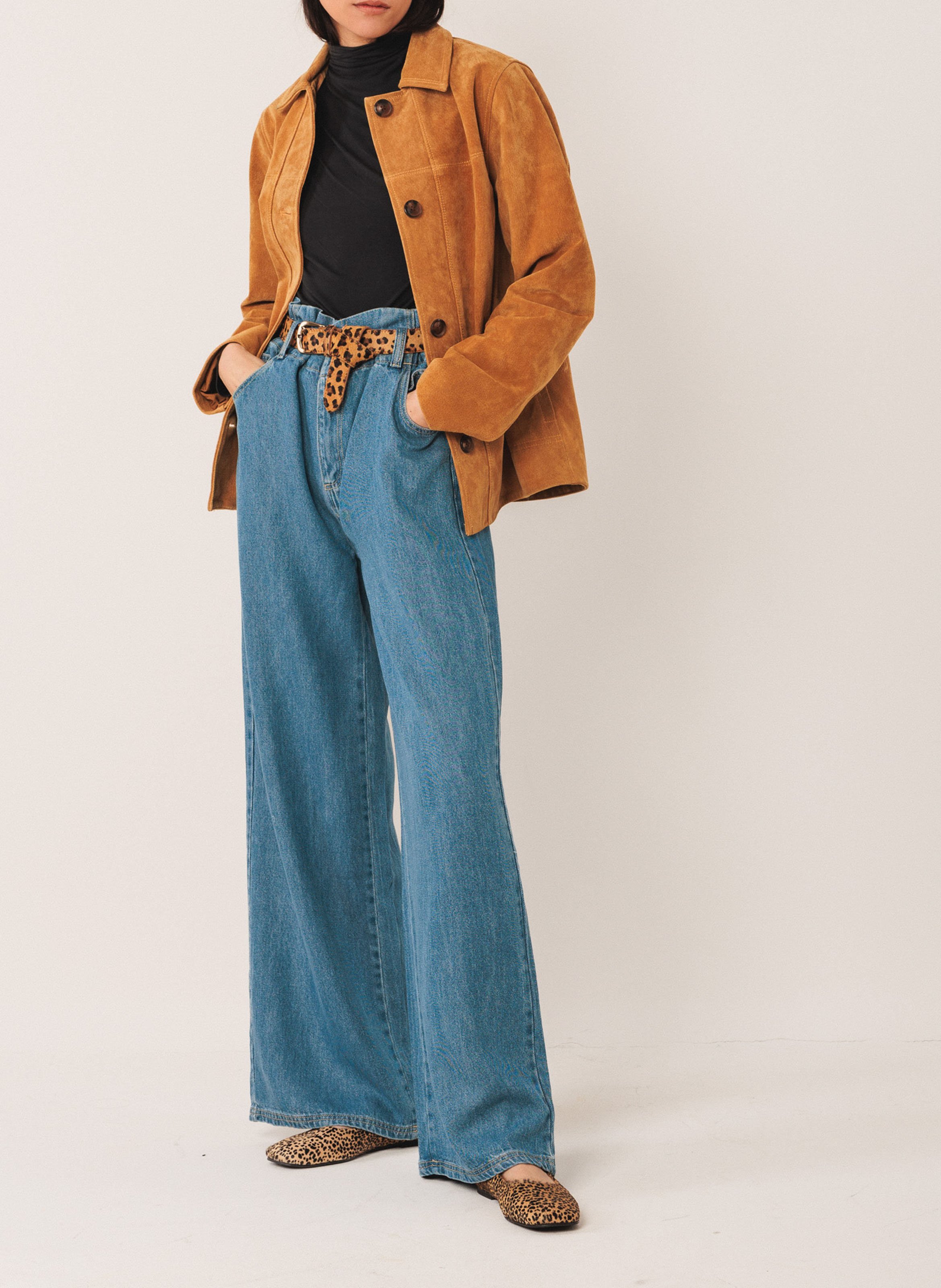 Veste col classique en cuir INDI & COLD Marron