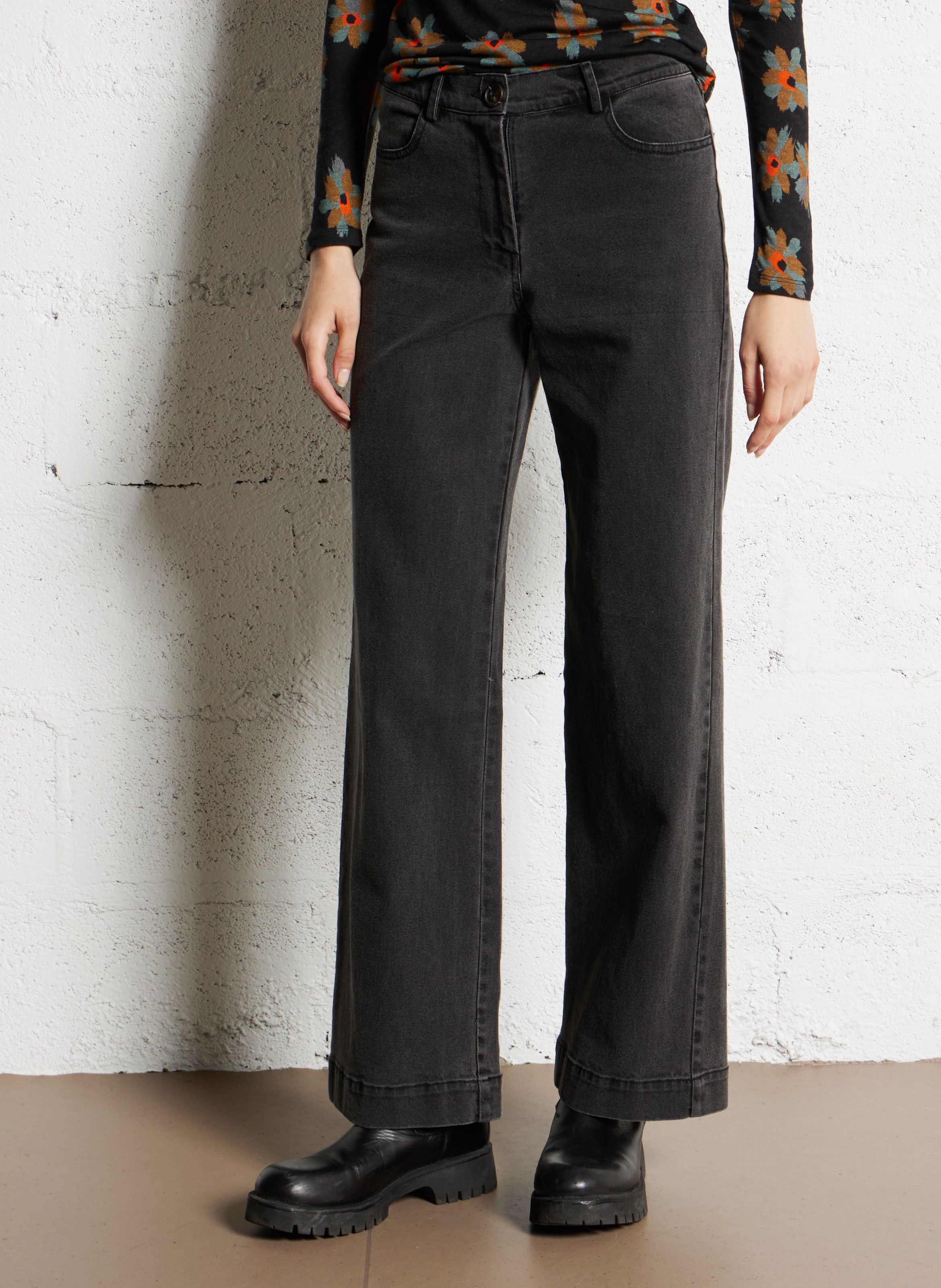 Jean droit en coton mélangé NICE THINGS Noir