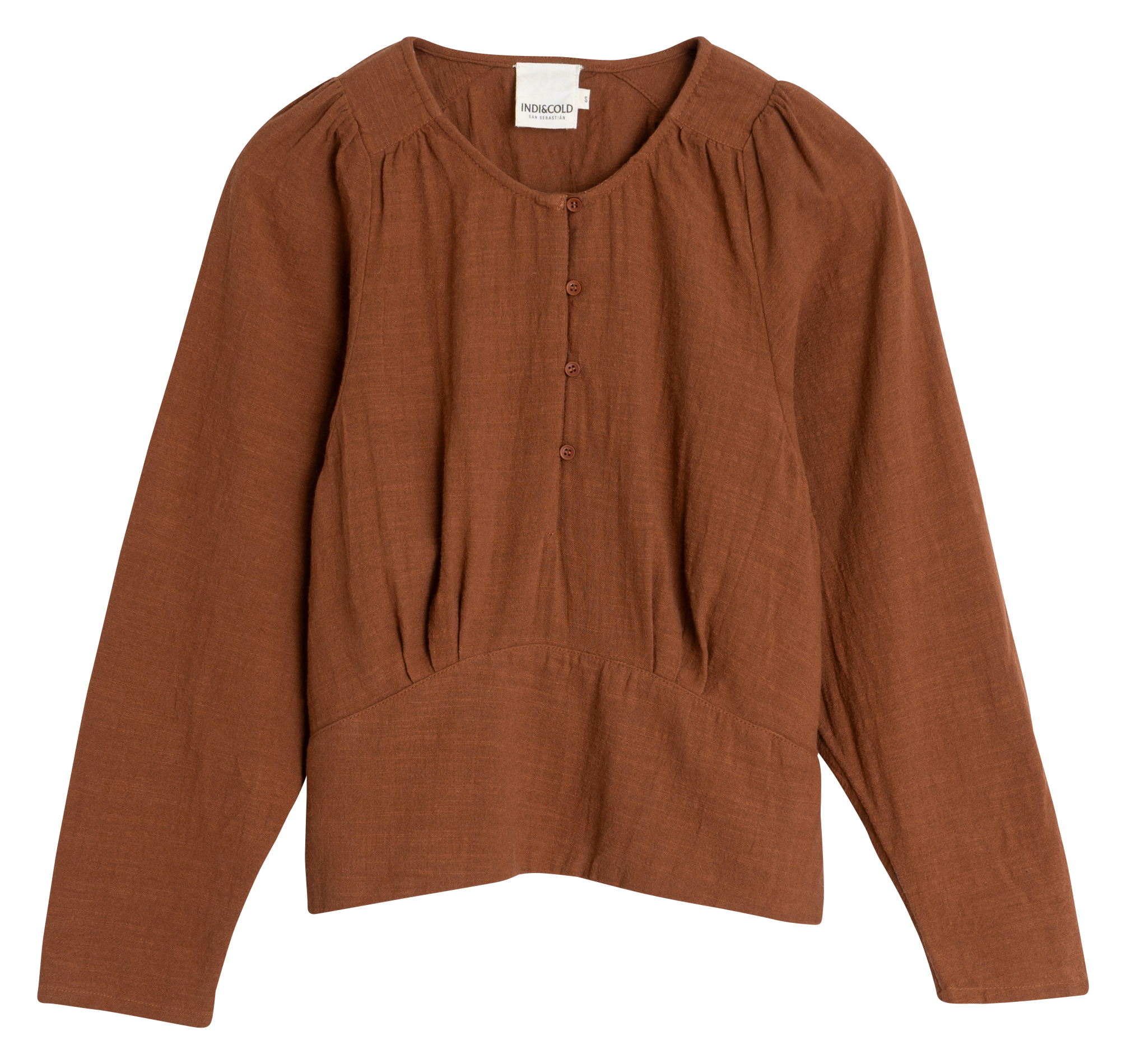 Fitted round neck top in organic cotton INDI &amp; COLD Brown