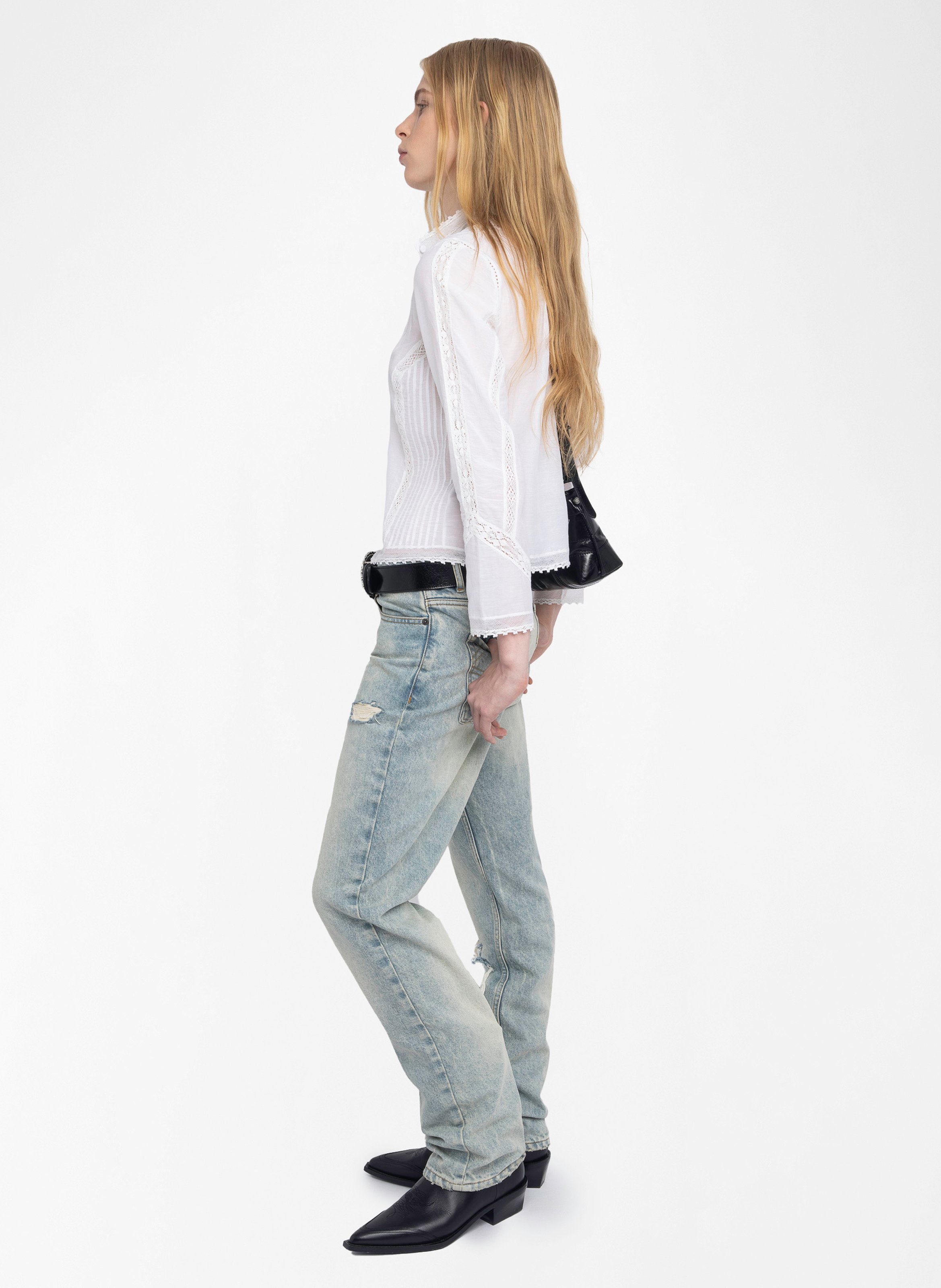 Straight-cut cotton-blend shirt White